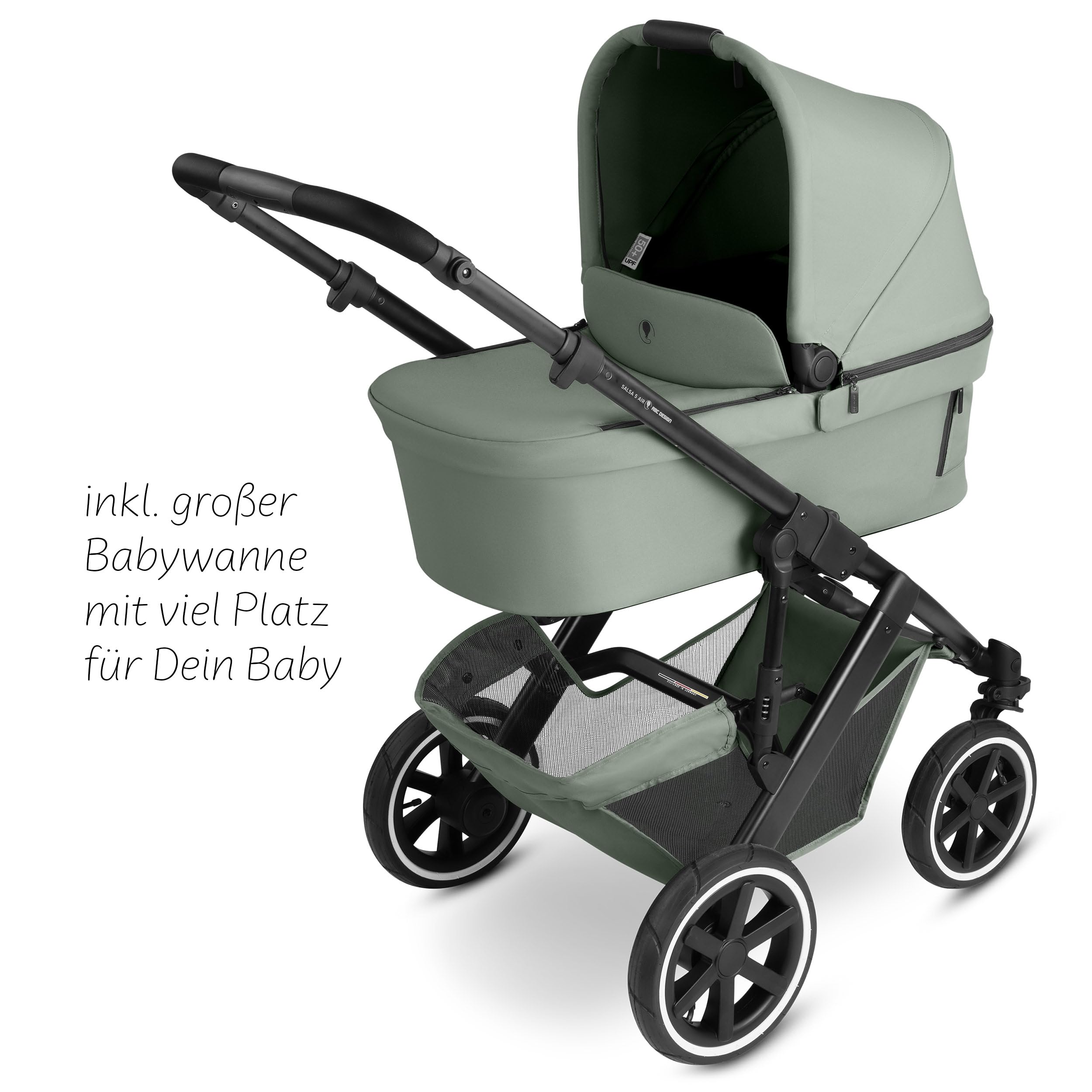 ABC Design Kinderwagen Salsa 5 Air Pine - 2in1 Kombi-Kinderwagen ab Geburt mit Luftreifen, Federung & großer Babywanne