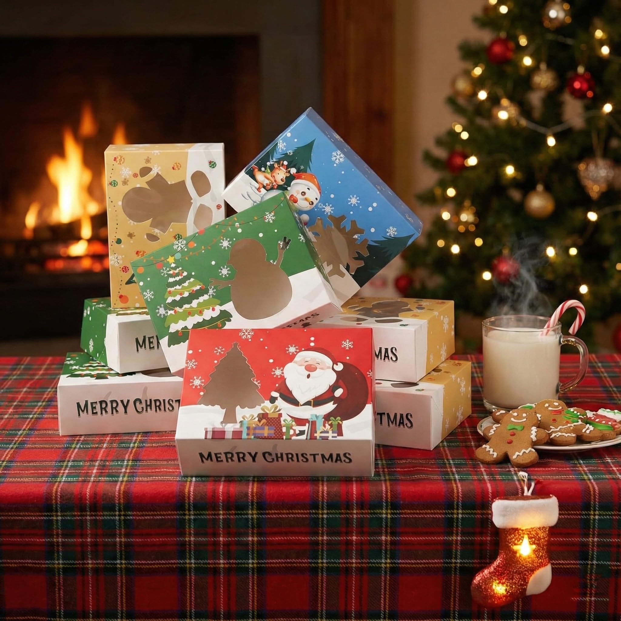 Zzrywuty Cajas de galletas de Navidad para regalo, cajas blancas de panadería de Navidad con ventana, cajas de regalo de Navidad para mini pasteles, postres, cupcakes, donas de caramelo (24 piezas)