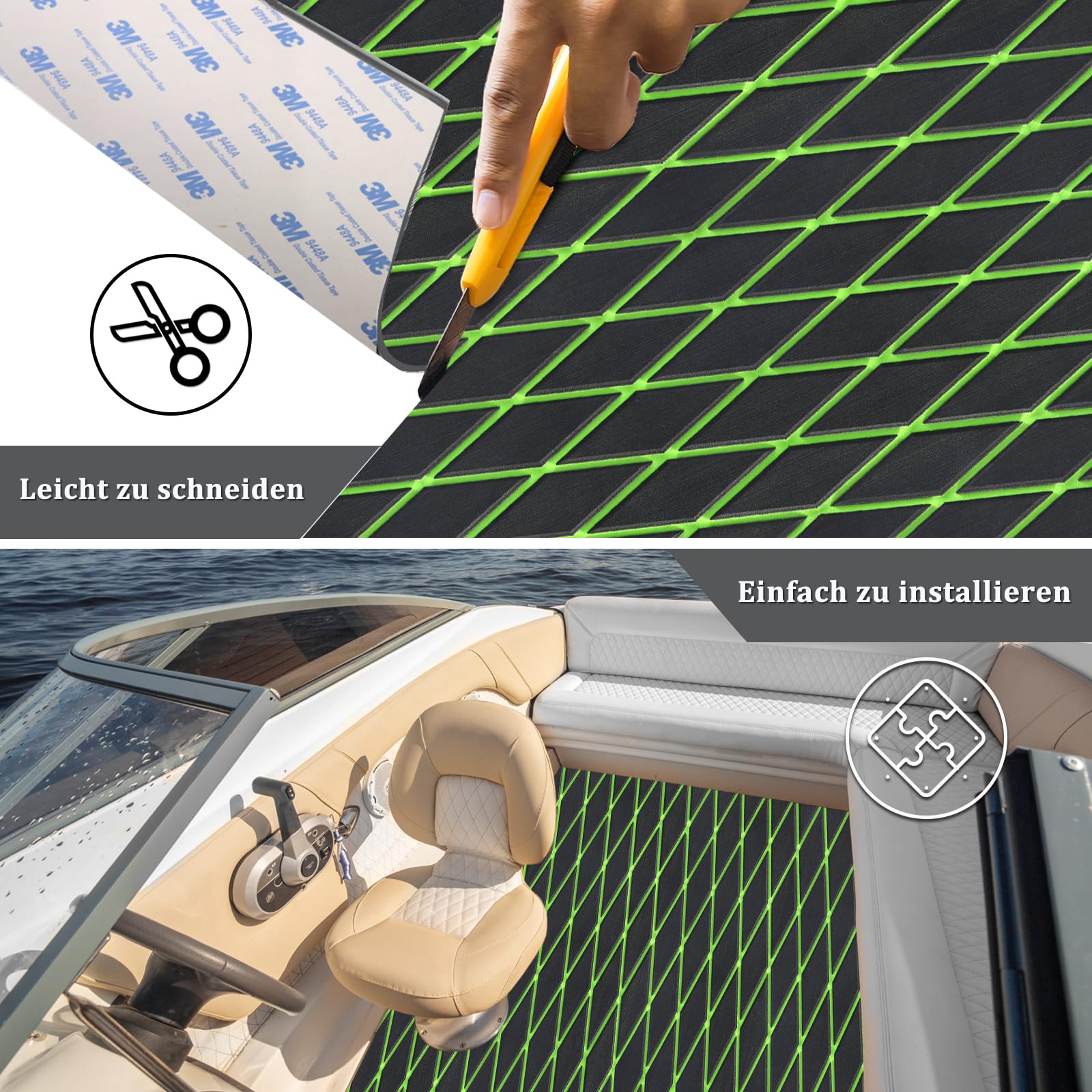 HXBYX Eva Schaum Boot Bodenbelag mit 3M Kleberückseite 6mm dick Diamant Meer Deck Boot Teppich Marine Anti-Rutsch Selbstklebende Bodenbelag Blatt für Kajak Yacht SwimPool RV, 240x112/72/40cm