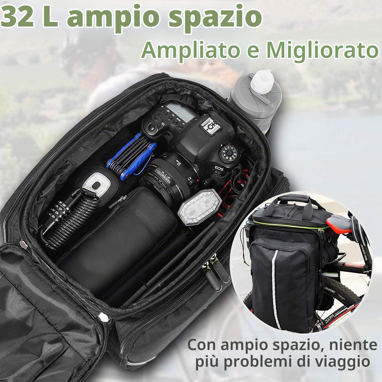 UBORSE Borsa Posteriore Cremagliera per Bicicletta, borsa bici Borsa Bagagli per Bici Portapacchi Scalabile Grande Capacità, Borsa da Viaggio Multifunzionale Riflettenti con Manico e Tracolla (nero-1)