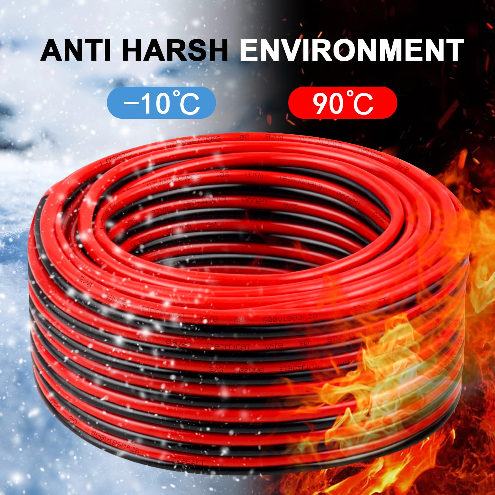 Cable de calibre 6 de 10 pies, alambre de cobre puro de 6/2 AWG, 2 conductores rojo y negro, cable trenzado de bajo voltaje para panel solar, automoción, audio automático, iluminación LED (6 AWG 10