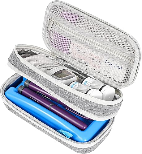 ProCase Estuche de transporte de viaje enfriador de insulina, organizador portátil de medicamentos para el resfriado para diabetes con ladrillo de