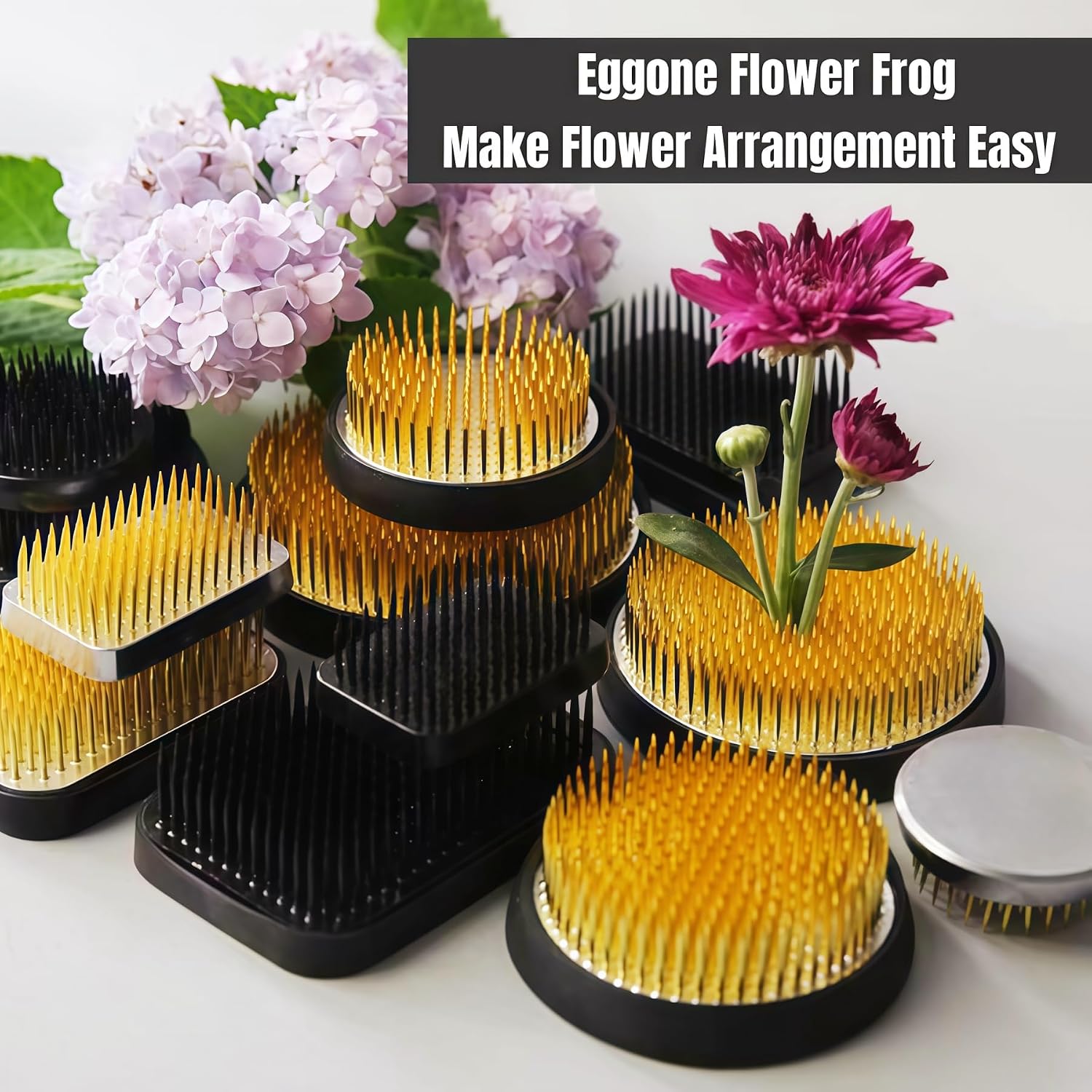 【Black Kenzan Series】Round Flower Frog Floral Frog Cut Flower Arranger Fixed Tools Japanese Floral Pins Holder with Rubber Base for Ikebana Arrangement, Plant Fixation (1Pcs3.15inch Black kenzan)