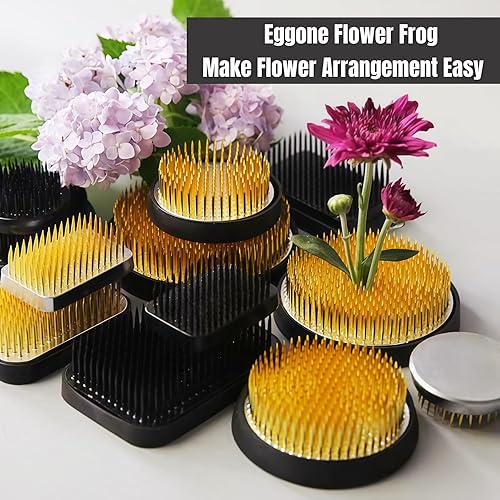 Miniatura 8 de Serie Kenzan negra arreglo floral redondo de rana con flores de rana, soporte de pines florales japoneses con base de goma para arreglo de Ikebana,