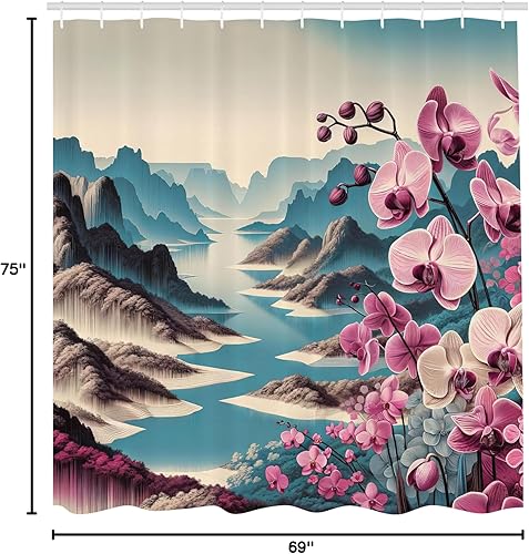 Miniatura 10 de Ambesonne Scenic Decor Collection, Mountain Lake View Sunny Day Nature Picture Art Paintings Effect Print, juego de cortina de ducha de baño de tela