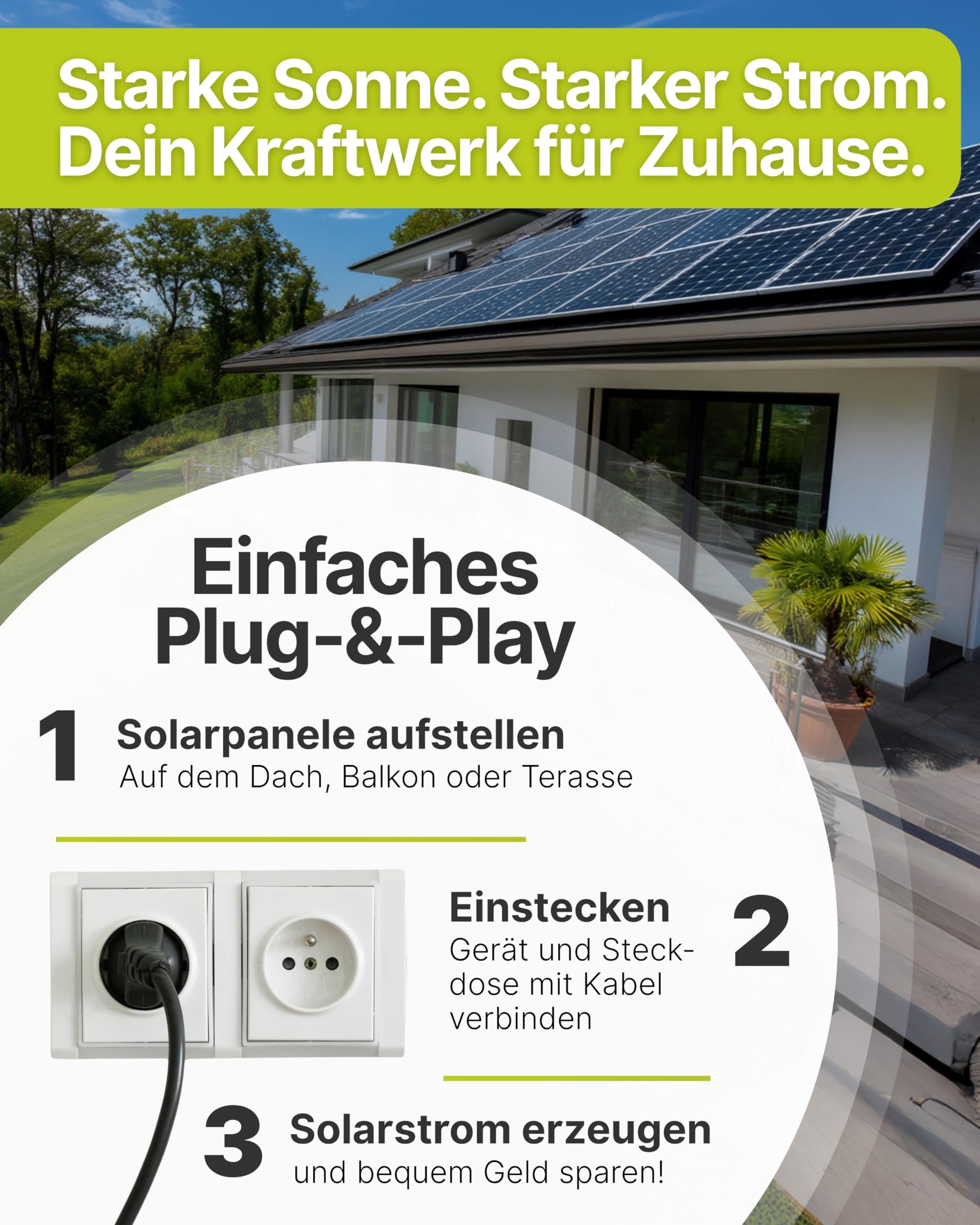 SCHWAIGER Balkonkraftwerk 2er Set mit Full Black Solarpanels 1000Wp I 2×500Wp Solarmodule inkl. Alu‑Ständer, 800W WiFi‑Wechselrichter & 5m Kabel I Plug & Play Solaranlage für Balkon & Garten