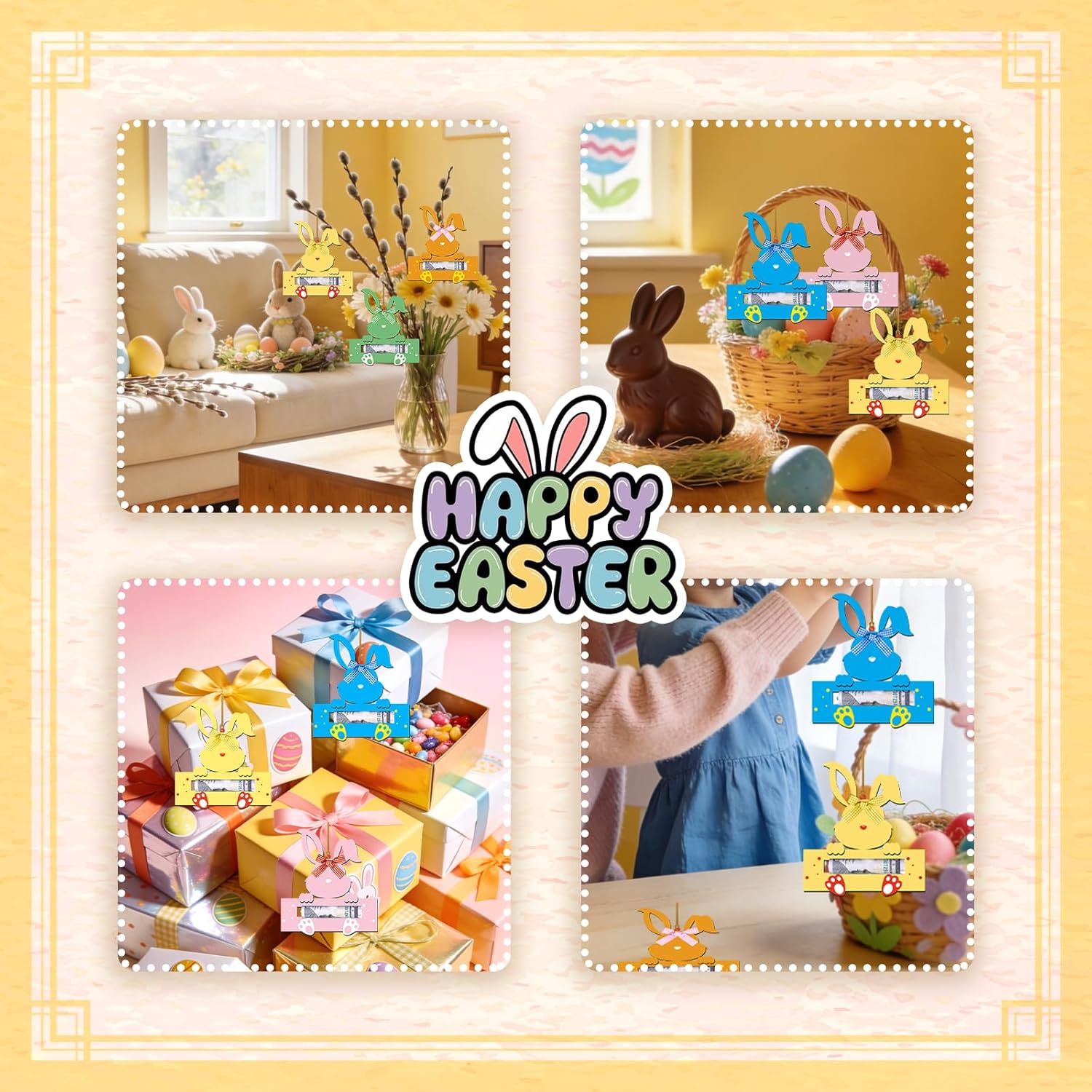 GRMIKBU 6 Pcs Bunny Easter Money Holder For Cash Gift,Easter Gift Card Holder Basket Tag Wooden Money Rabbit Money Cash Holder for Boy, Girl, Grandchildren for Basket Stuffers Holiday Present - Image 7