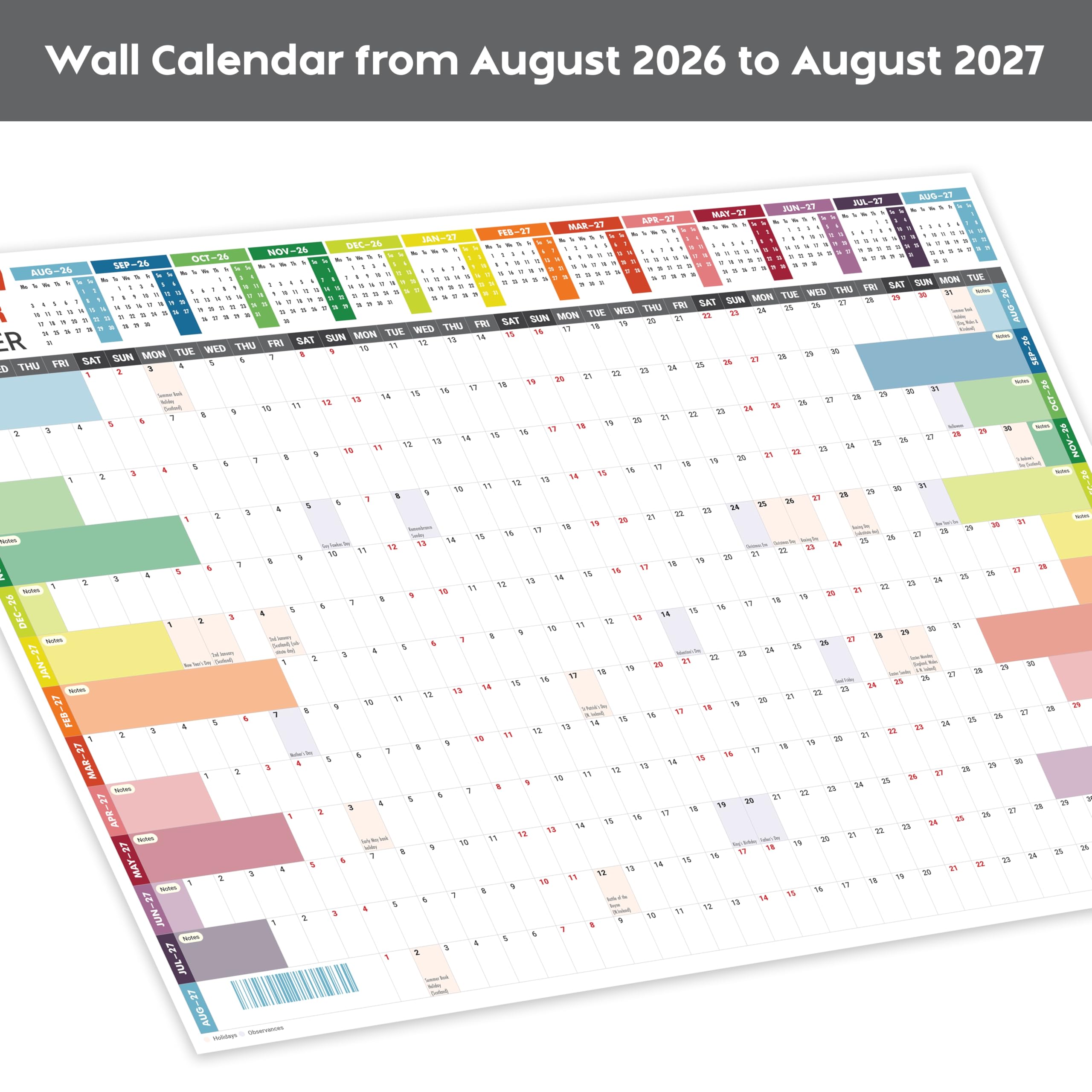 Planificador académico pared 2025-2026 laminado A1 - Calendario de agosto de 2025 a agosto de 2026 - Tamaño grande (85 x 59,4 cm) - Agenda de 13 meses 25/26 - Día