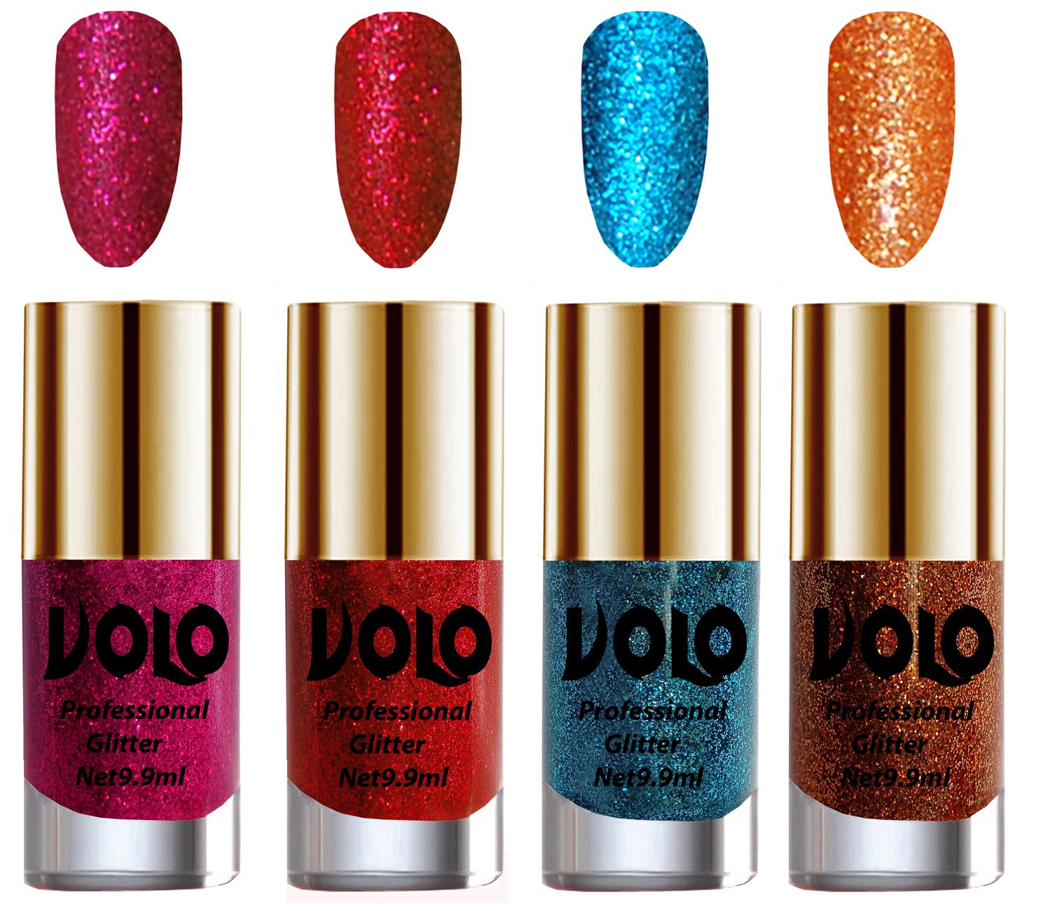 Volo Professionally Used Glitter Shine Nail Polish Combo Pack of 4(Magenta Glitter, Red Glitter, Sky Blue Glitter, Light Orange Glitter)-image-40