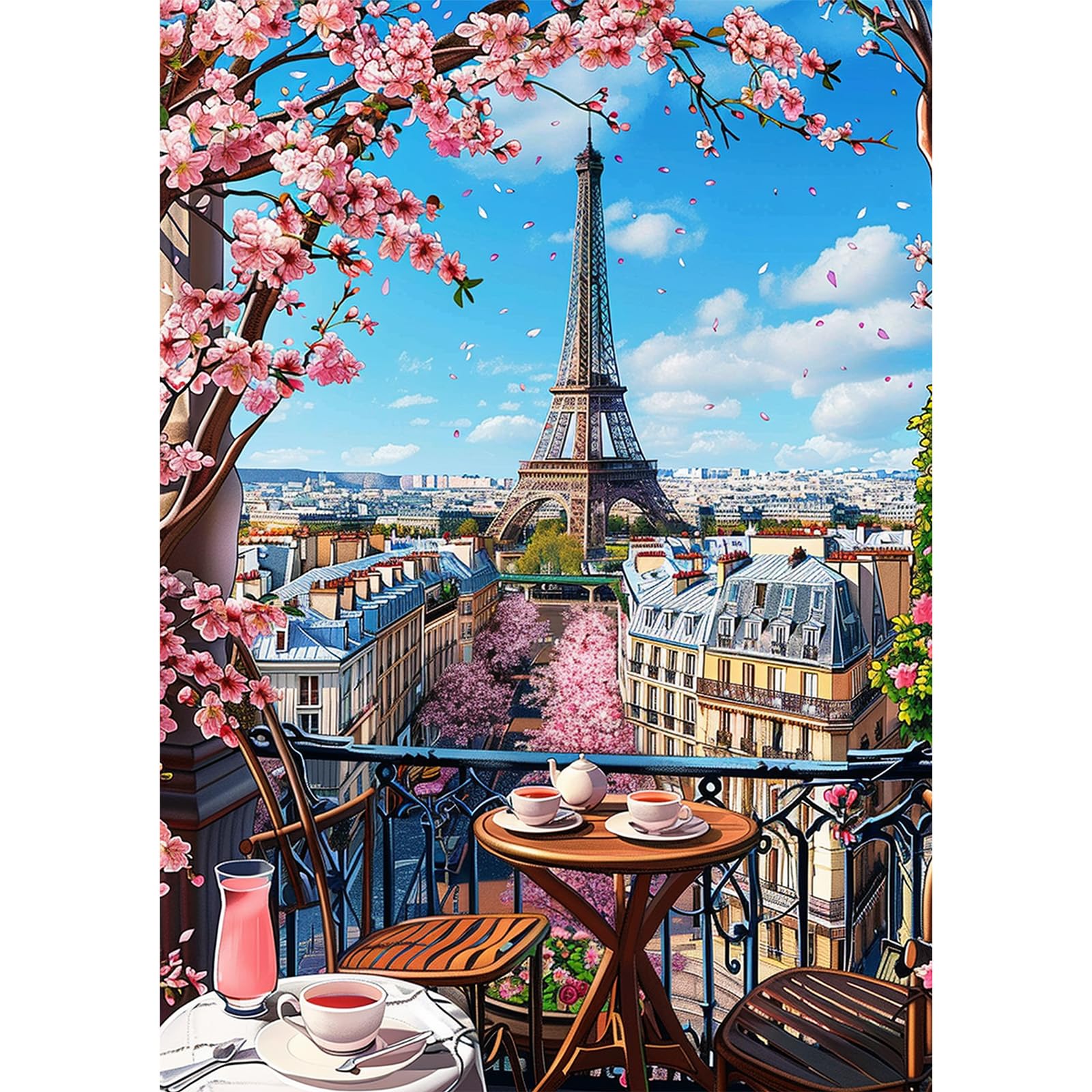 NEWENMO 5D Eiffel Tower Diamond Painting Kits for Adults,Cherry Blossoms Diamond Art Kit,DIY Full Drill Crystal Embroidery Gifts,Urban Landscape Diamond Art Craft,for Home Decoration