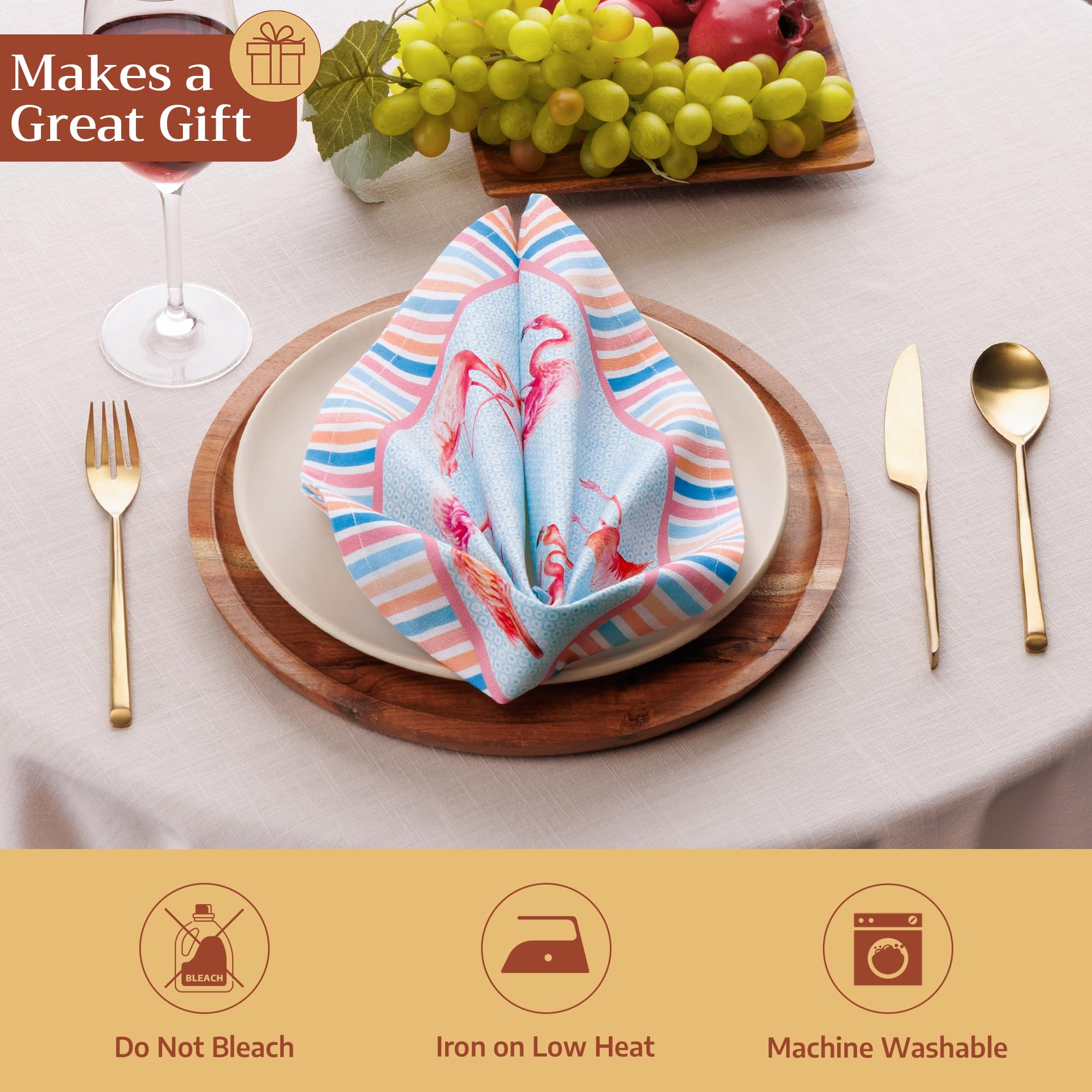 Maison d' Hermine Juego de 4 servilletas cuadradas de tela 100% algodón, suaves y duraderas, reutilizables para uso diario, lavables, cenas, cócteles, bodas, restaurantes (Flamingo Love, 45.7 x 45.7
