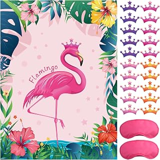 ASTARON Pin The Crown on The Flamingo Birthday Hawaiian Luau Tiki Party | Flamingo Theme Party Game,24 Crown Stickers,Hawaiian Luau Party Supplies