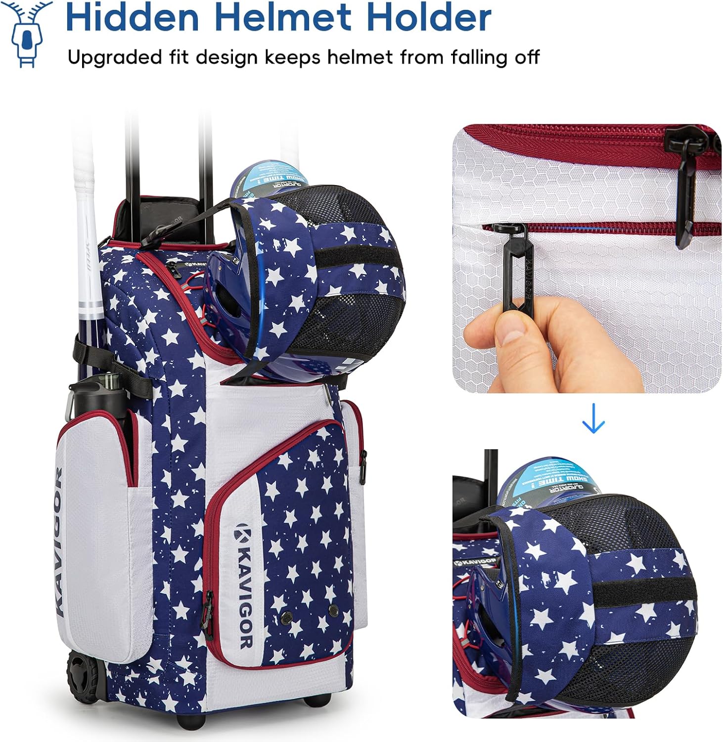 Rolling Baseball Bag with Wheels, 60L Capacity Softball Bag Holds 4 Bats for Boys and Girls, Youth Equipment Bag with Shoe Compartment - Image 4