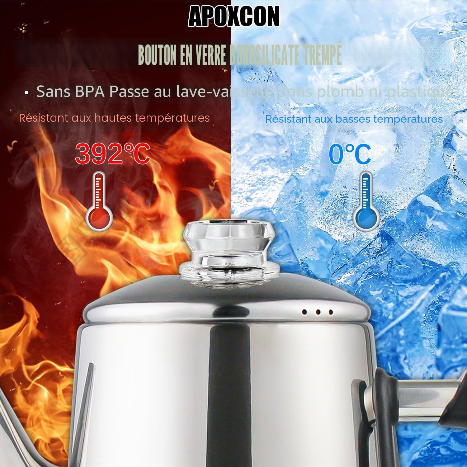 APOXCON Percolateur à café 12 tasses - Certifiée CE, cafetière classique avec fonction de service sans fil et couvercle résistant à la chaleur, Fonction de Maintien au Chaud 30 Min