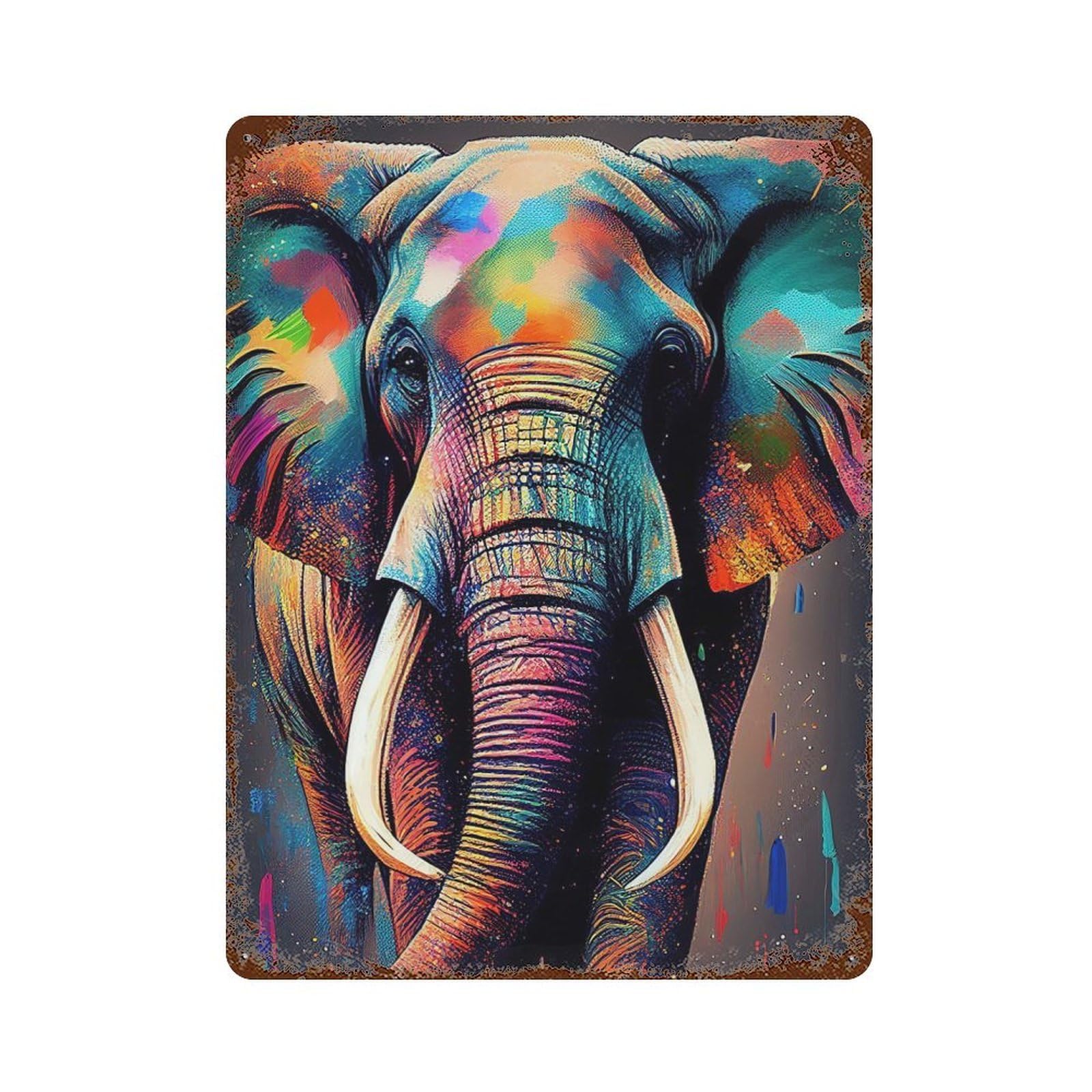 Decorative Tin Sign Colorful Elephant Animals 15.7"x11.8", Vintage Wall Decor for Pub, Kitchen And Man Cave Decor