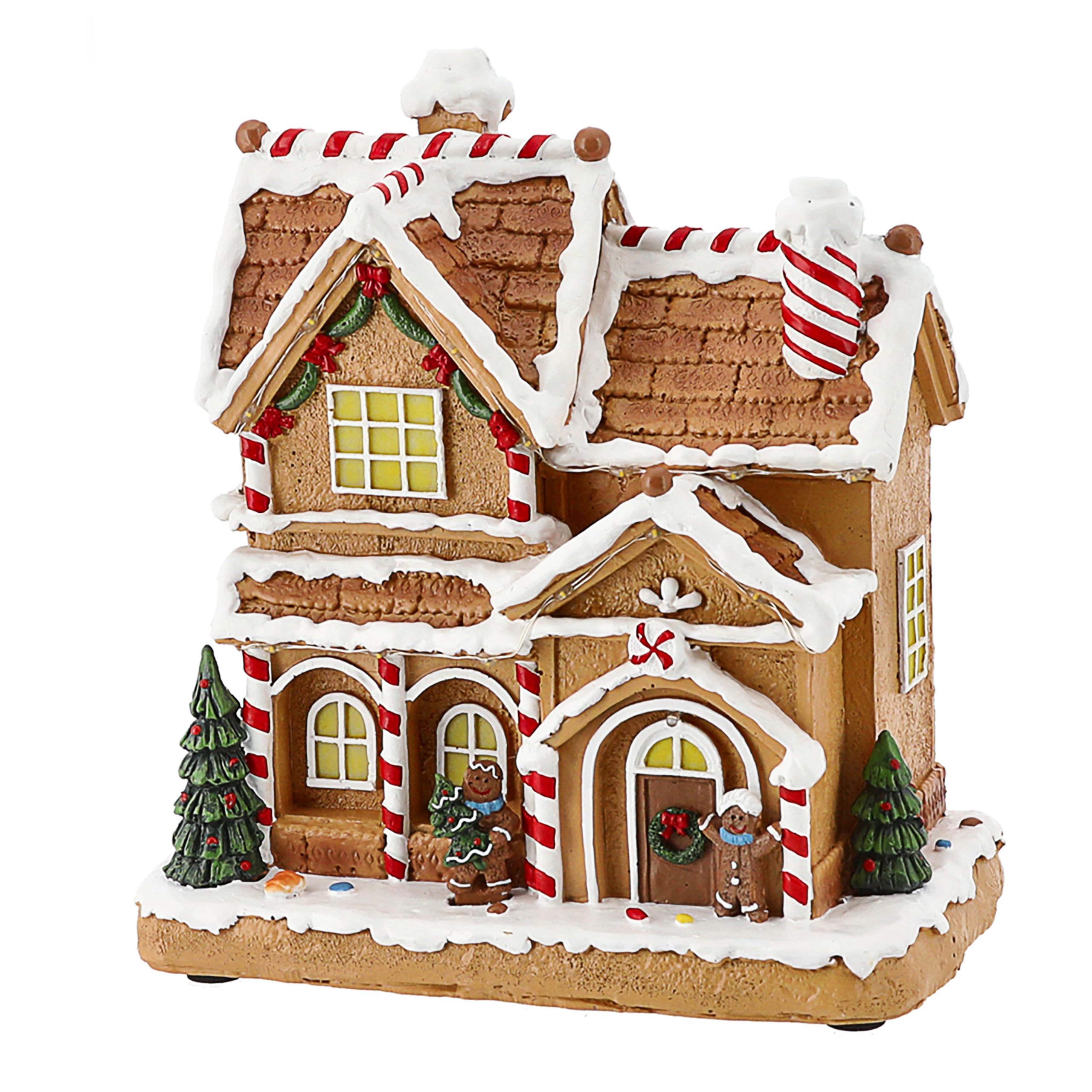 Cepewa LED Winter Haus Lebkuchen | 21,5x22,5x12,5cm Polyresin 15 warmweiße LEDs | batteriebetrieben An-/Ausschalter | Weihnachtsdekoration (1 x LED Winterhaus Lebkuchen)