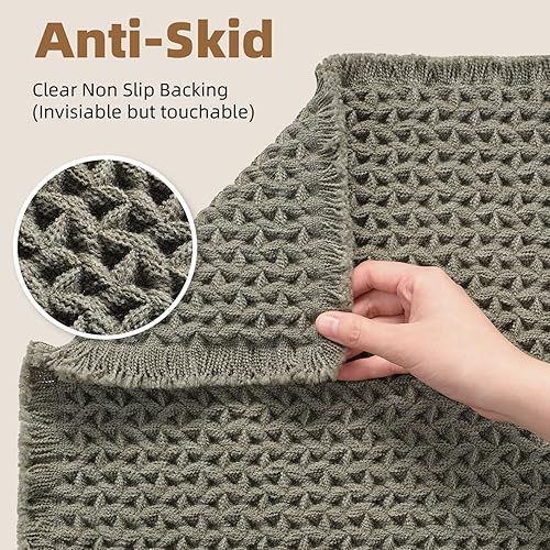 Miniatura 4 de PADOOR Tapete de baño a cuadros, superabsorbente, antideslizante, para el suelo del baño, tejido 3D, con borlas, lavable a máquina, junto a la