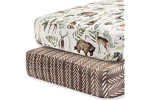 Pobibaby Premium 2-Pack Woodland Crib Sheet for Snug and Wildlife-Themed Nursery
