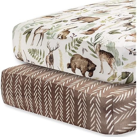 Pobibaby Premium 2-Pack Woodland Crib Sheet for Snug and Wildlife-Themed Nursery