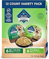 Blue Buffalo Delights Small Breed Adult Wet Dog Food Variety Pack - Filet Mignon & NY Strip, Grain-Free Real Beef, 12x3.5oz Cups