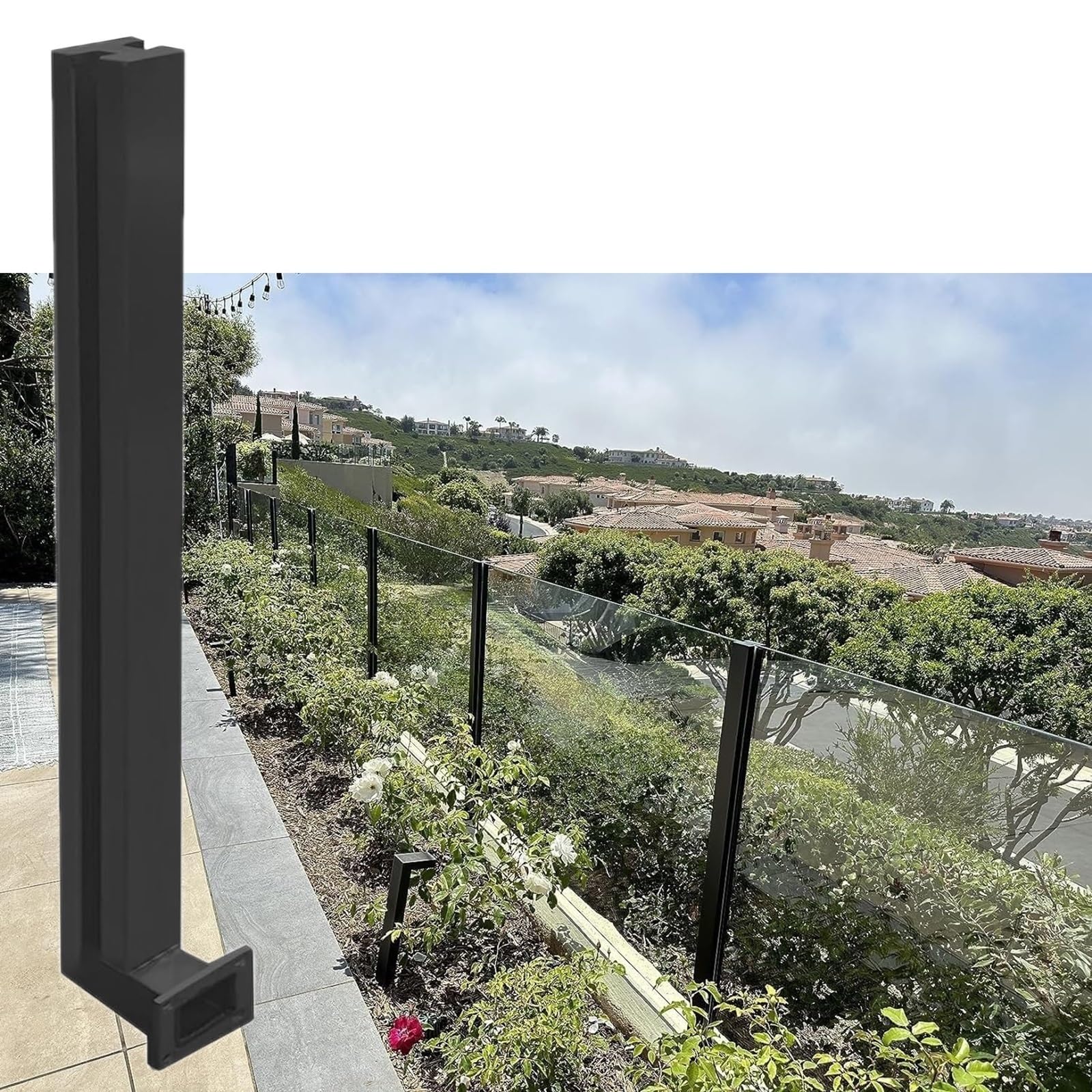ZAQYCM Deck Balcony Side Mount Glass Balustrade Posts Black - Stainless Steel Square Glass Fence Railing Panel Clamps, Stairway/Patio/Hallway Loft/Outside Steps(Black Middle Post,85cm/33.5 in)