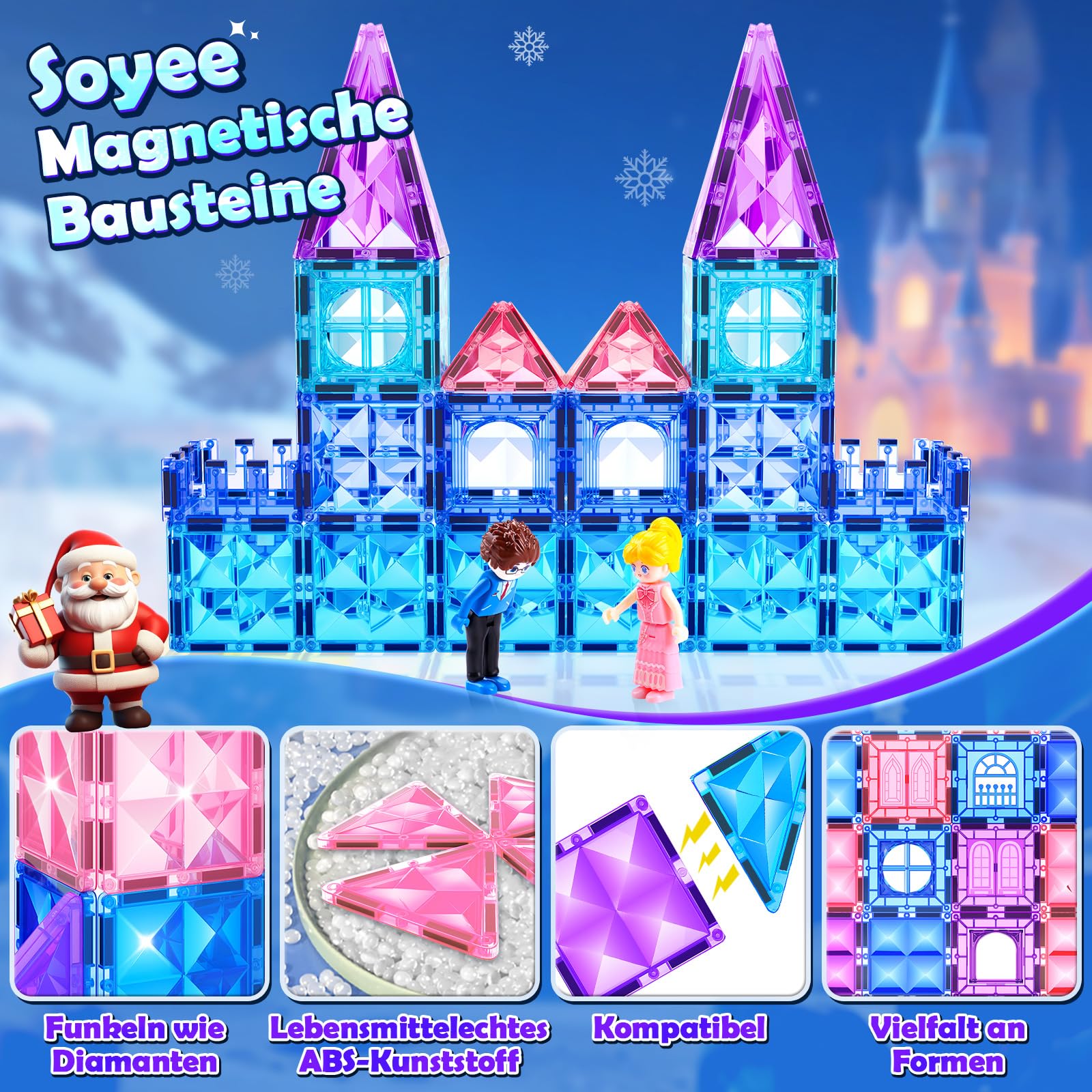 Magnetische Bausteine 58-teilig Set für Kinder ab 3–8 Jahren Magnetbausteine & Konstruktionsspielzeug STEM Lernspielzeug Montessori Bauspielzeug für Jungen und Mädchen Geschenk Geburtstag Weihnachten