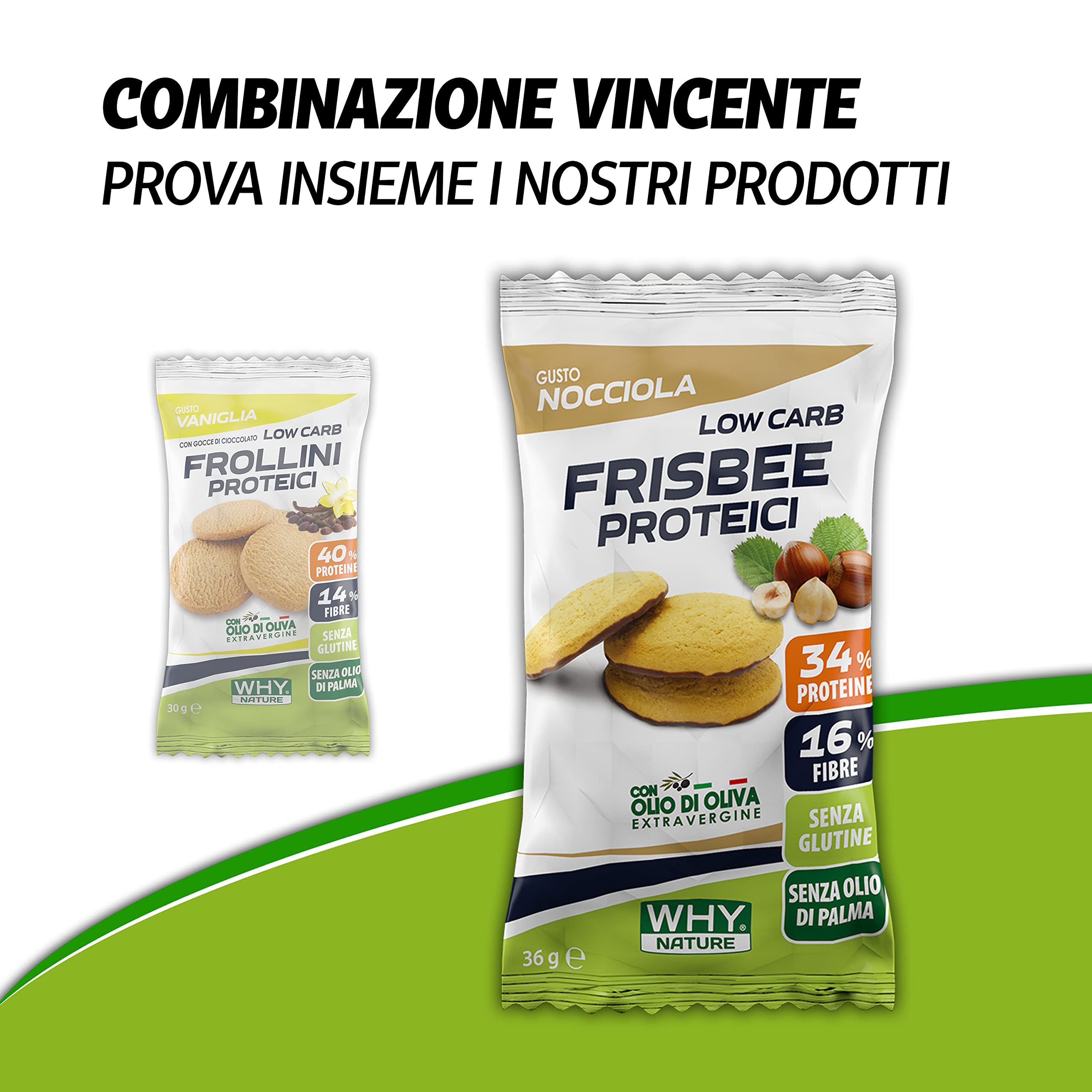 WHY NATURE LOW CARB FROLLINI PROTEICI – Frollini Proteici Senza Glutine per una Colazione Proteica - Gusto Vaniglia con Gocce di Cioccolato - Box da 25 Pezzi - 30 gr