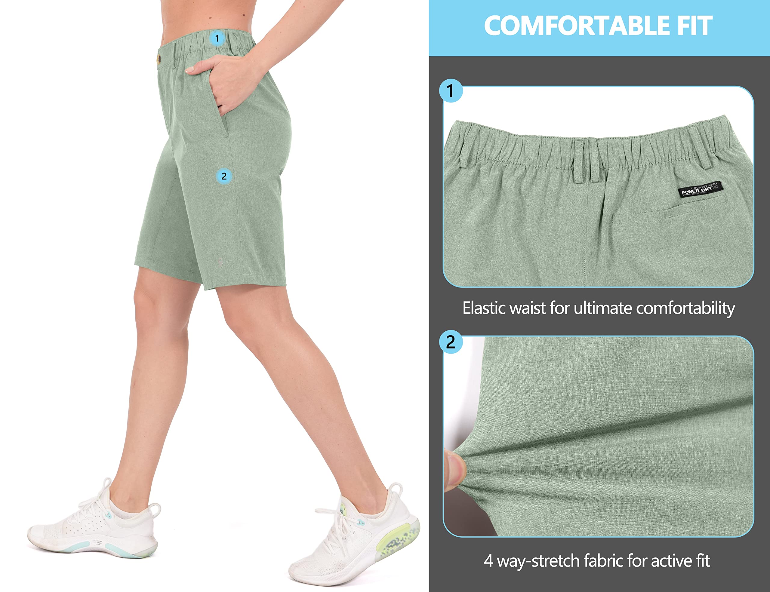 Little Donkey Andy Damen Leichte schnell trocknende Bermudashorts UPF 50 Stretch-Shorts für Golf Wanderen Reise
