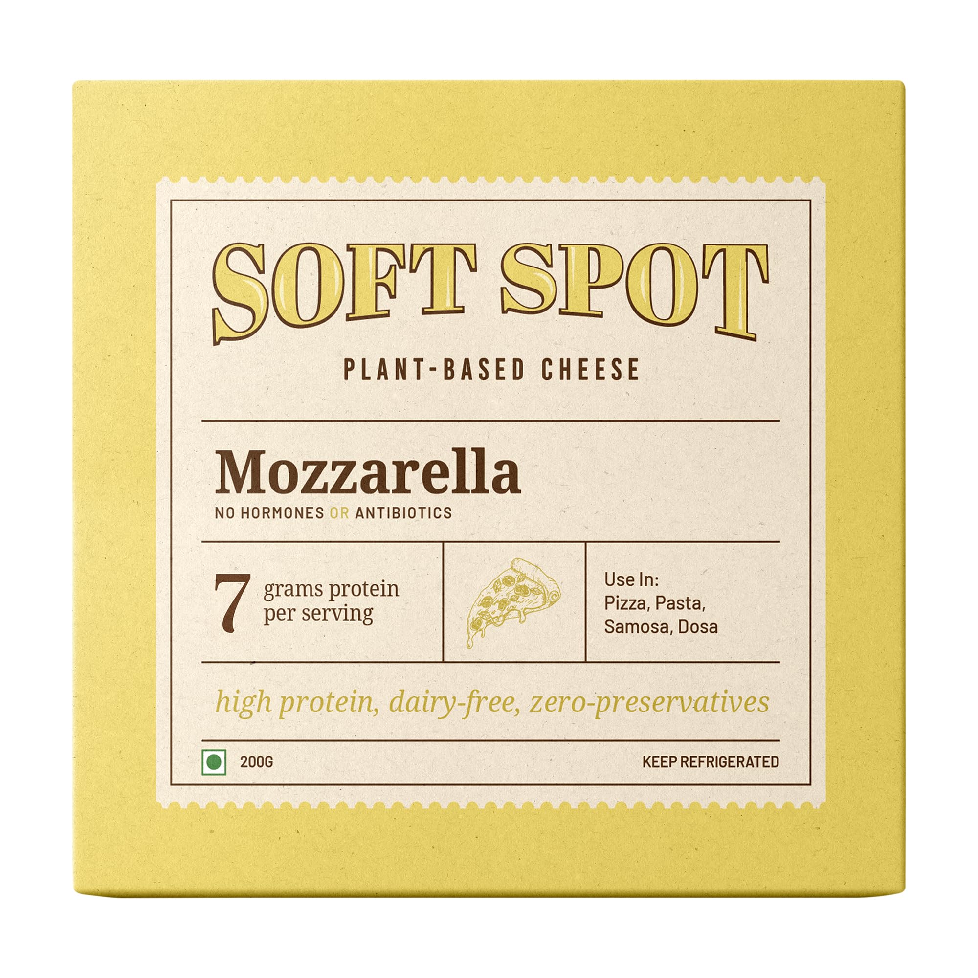 Soft Spot Vegan Mozzarella Cheese-200 gm, Plant- Based, Zero preservatives, High Protein, Dairy Free, Cruelty Free- Perfect for Pizza, Quesadillas, Pasta Sauces, Sandwiches, Cheese Dosa, Fondue