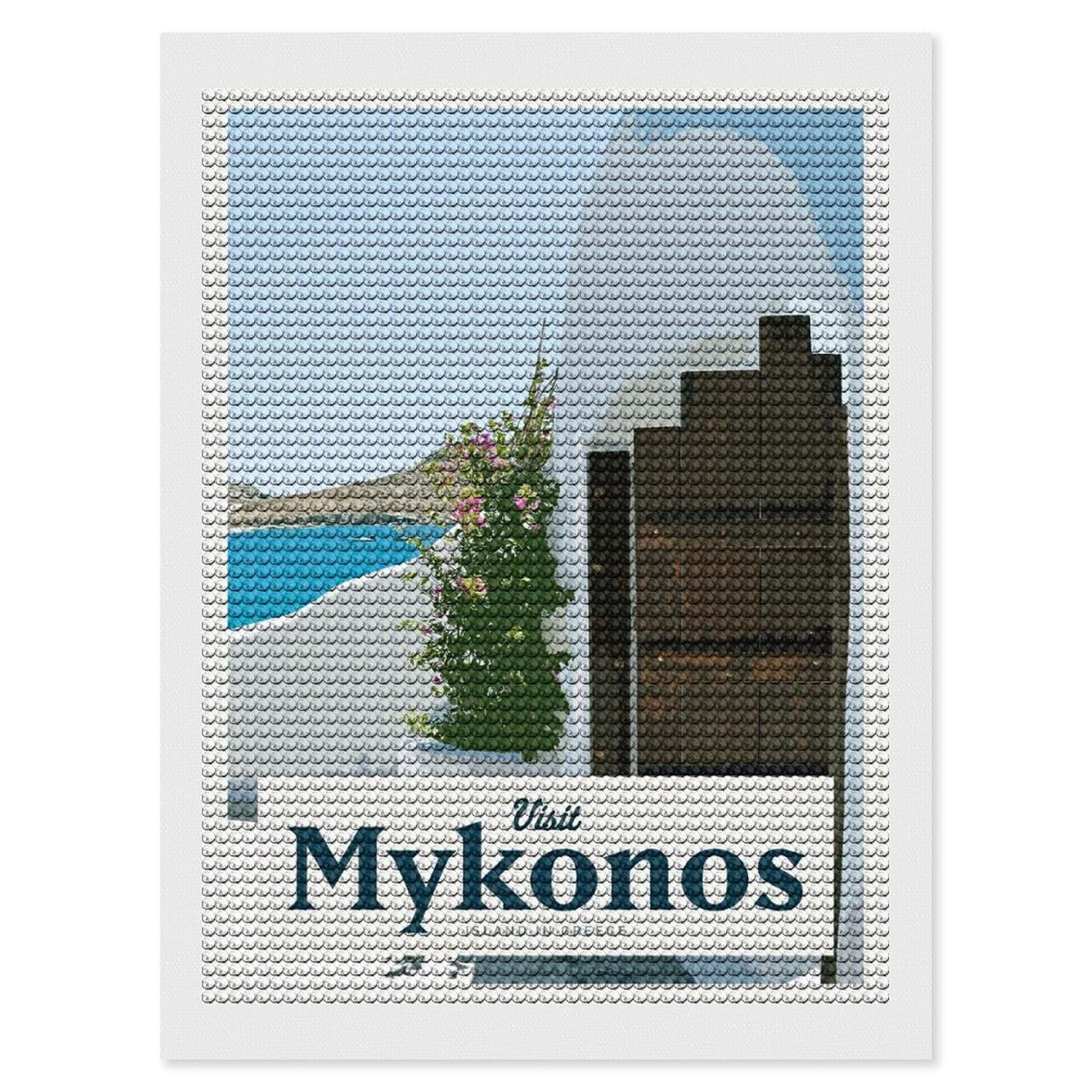 Junmoney Visit Mykonos DIY Diamond Art Canvas Kit 12"x16", for Teens, Aesthetic Room Decor, Farmhouse Decor, Canvas Picture, Birthday Gift