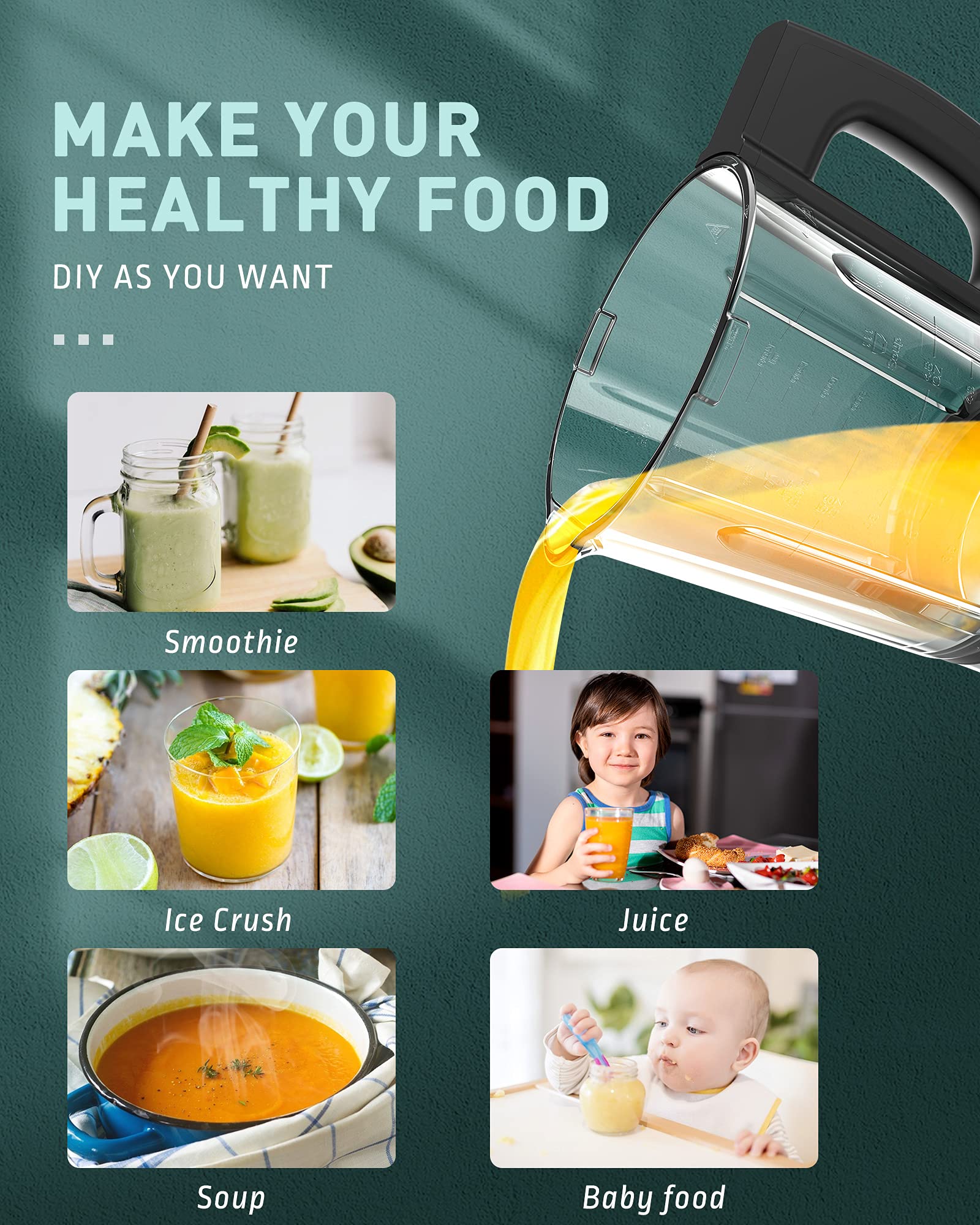 Amaste Blender for kitchen, Glass Blender for Shakes and Smoothies, 1200W High Power Hot and