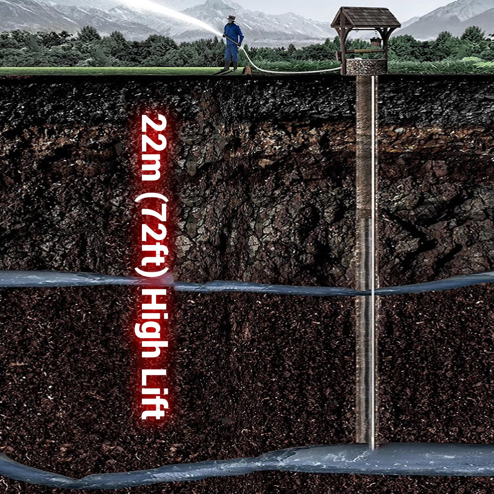 Eujgoov Bomba Sumergible sin Escobillas de 300 W Bomba de Motor de Cobre de Elevación de 300W con Cable de 7 M para el Estanque de la Granja (DC12V)