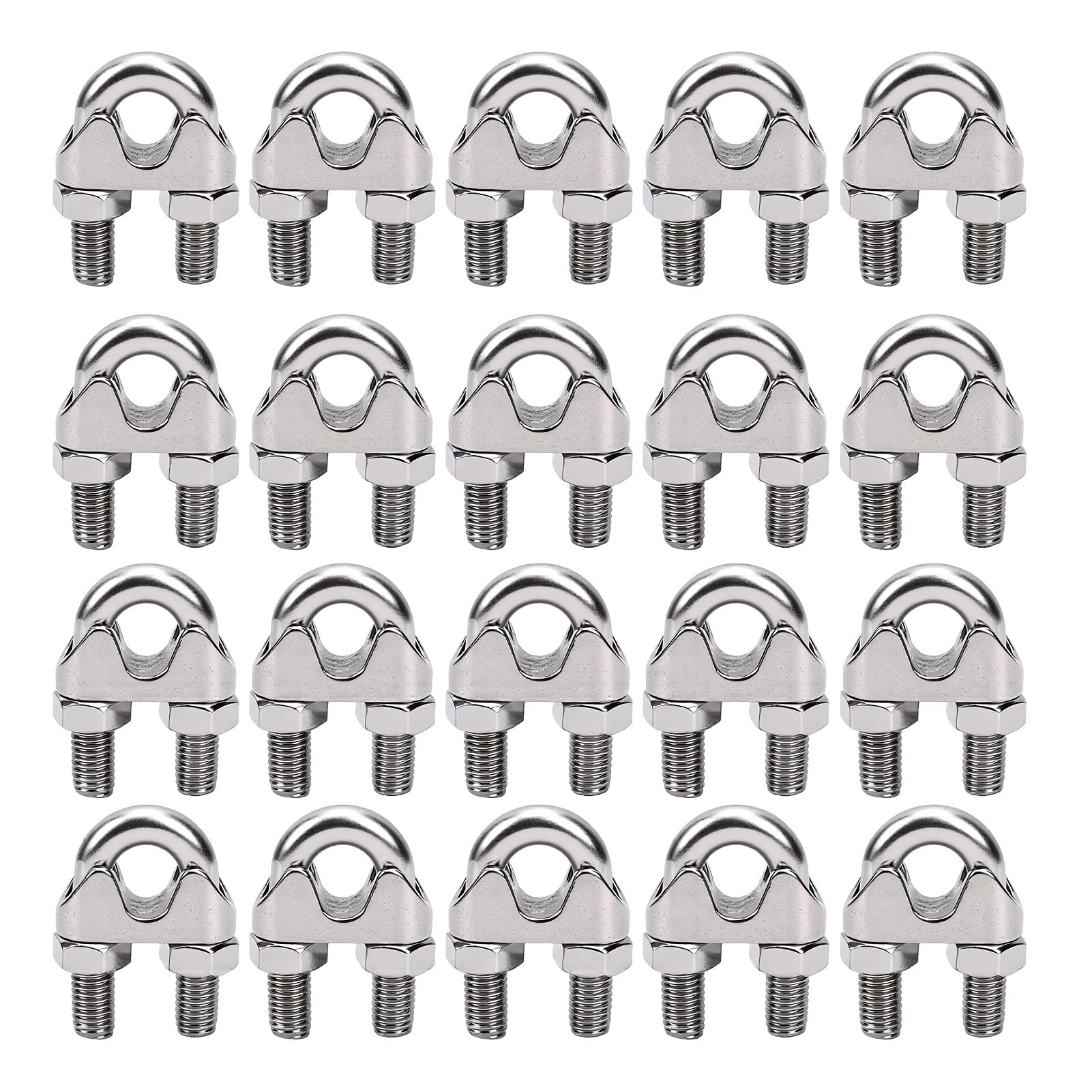 Morsetto per Cavo in Acciaio Inox 304, 20 Pezzi Fascetta a U per Cavo, per Applicazioni di Fissaggio | Con design a dado filettato per ringhiera sospesa per il fissaggio del cavo, morsetto cavo in acciaio inox