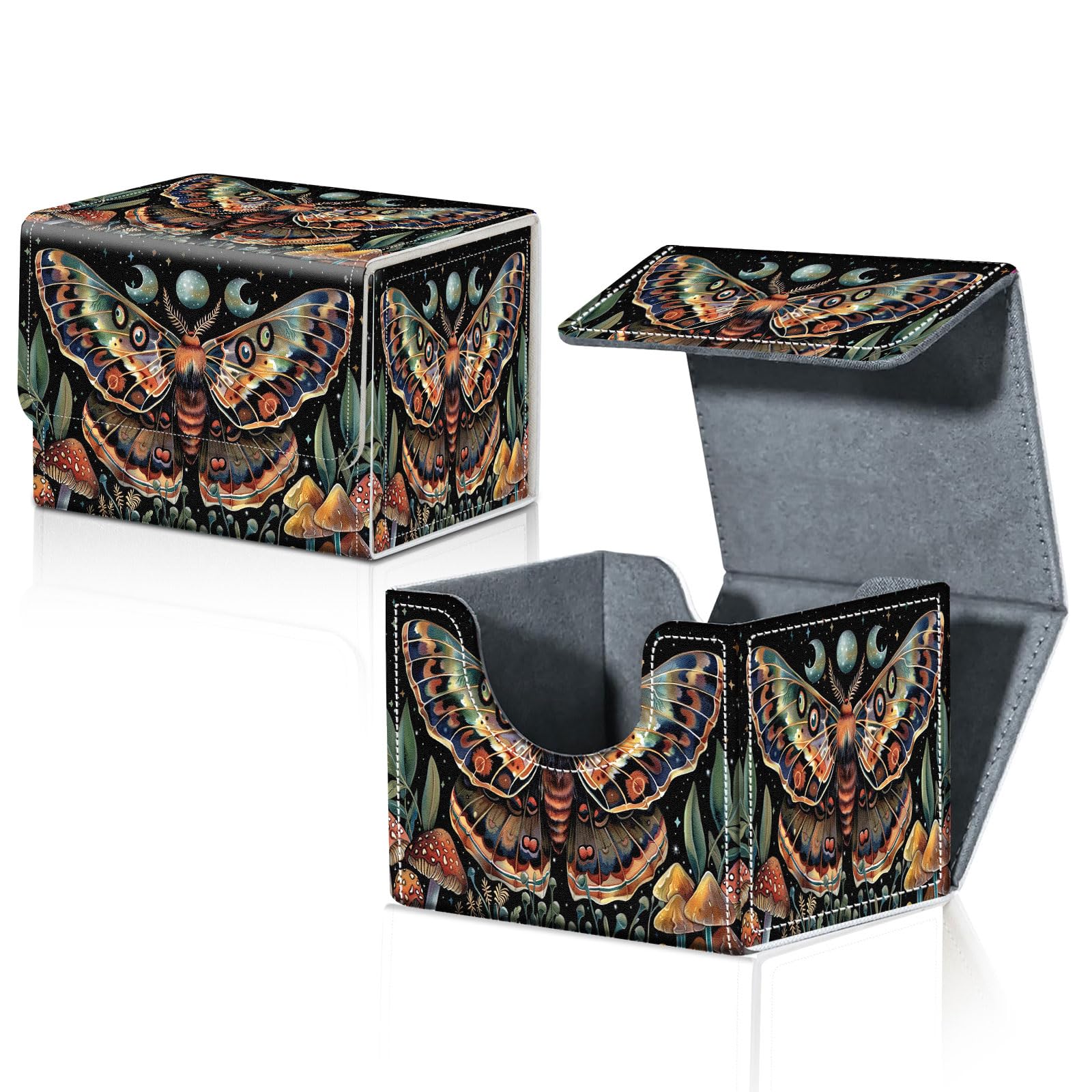 CAPAUNVDA Card Deck Box for MTG Trading Cards with Magnetic Closure,Premium Card Storage Box Case Cover for TCG CCG Magic Cards,Art Butterfly Moon