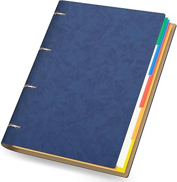 A4 4 Ring Binder - A4 PU Leather Refill Notebook Squared 5mm on 100GSM Creamy Loose Leaf Paper 150 Sheets - 21x28.5cm Refillable Notepad Hardback with Dividers for Journal, Dark Blue