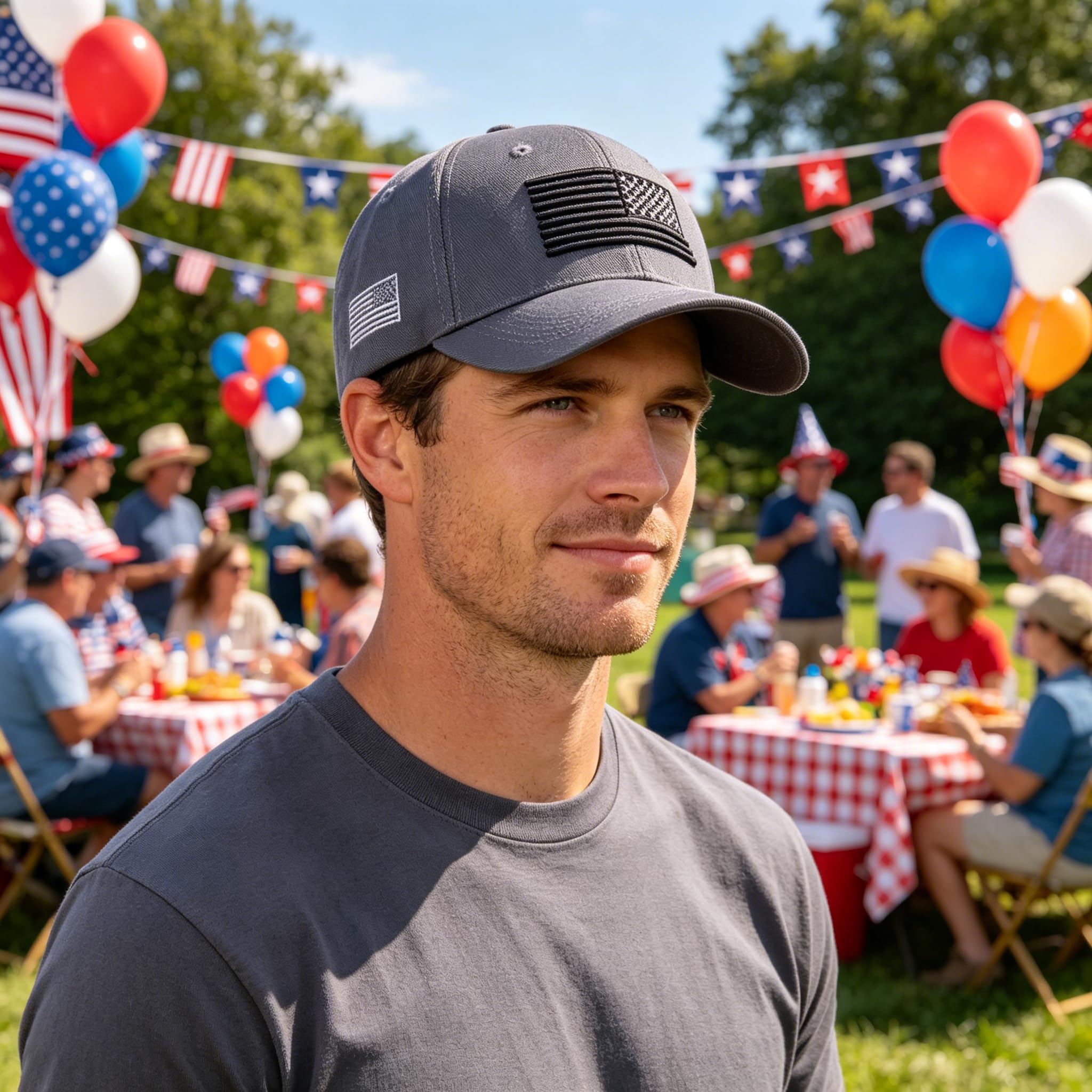 View 1 of ***STOCK PHOTO FOR REFERENCE ONLY***Eohak Men Women American-Flag-Baseball-Cap USA Embroidered Baseball Cap Adjustable Metal Buckle Strap for Casual Wear Dark Gray