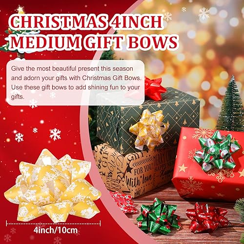 Miniatura 3 de Paquete de 24 lazos de Navidad para envolver regalos, lazos de regalo, varios lazos de Navidad autoadhesivos, lazos de estrella para regalos de