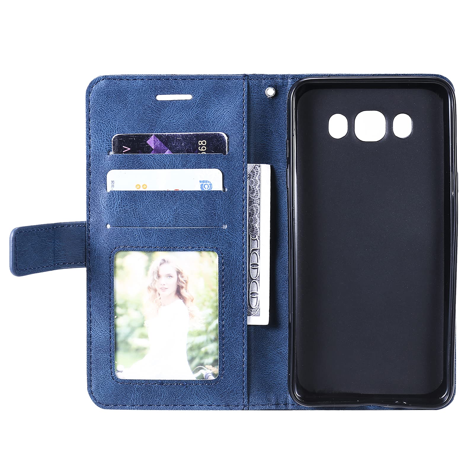 SONWO Cover Portafoglio In PU Pelle Per Galaxy J7 2015, Flip Case Con Supporto E Slot Schede, Blu, Protezione Antiurto