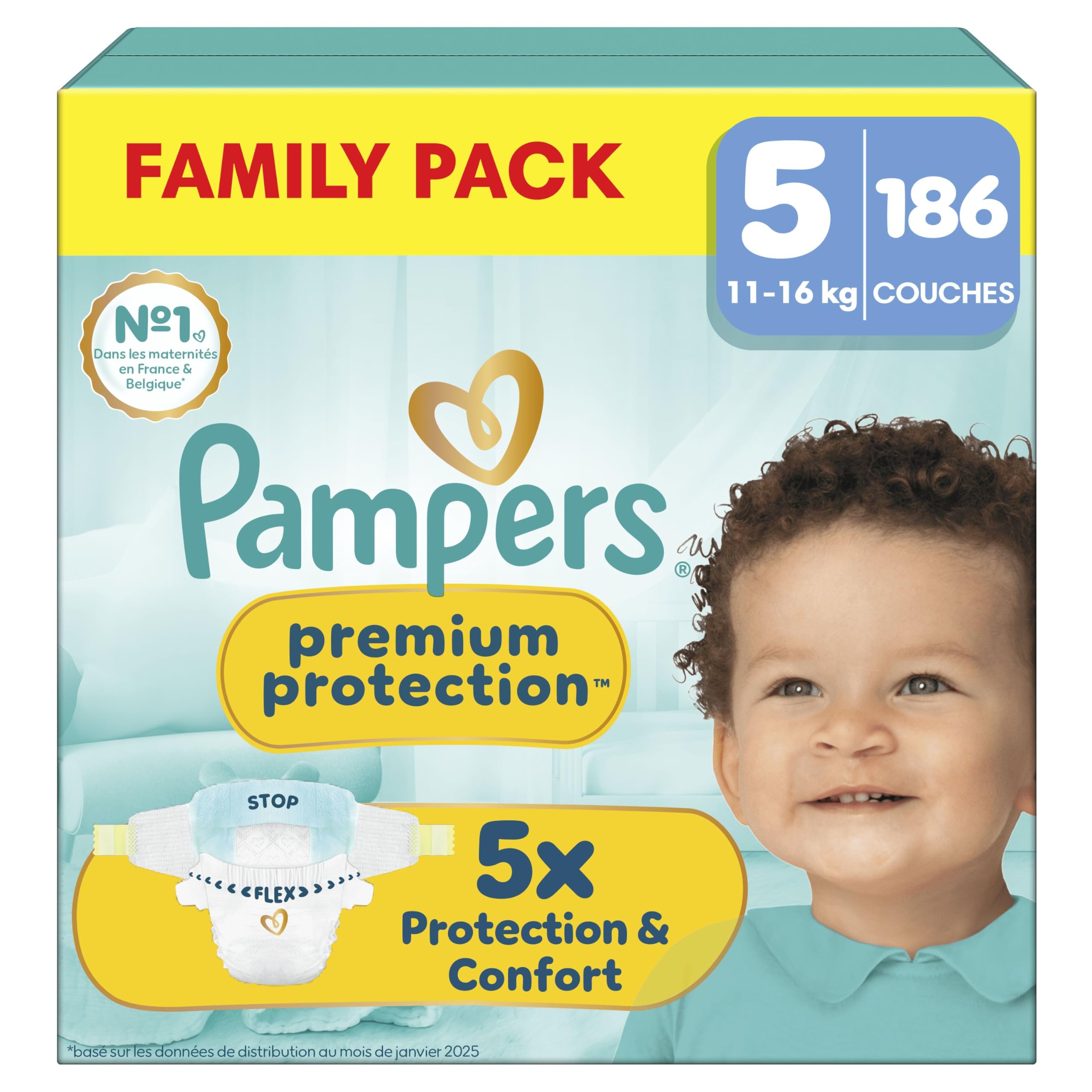 Pampers Premium Protection Taille 5, 186 Couches, 11kg-16kg, Notre N°1 Pour La Protection De La Peau Et Contre Les Fuites - 2
