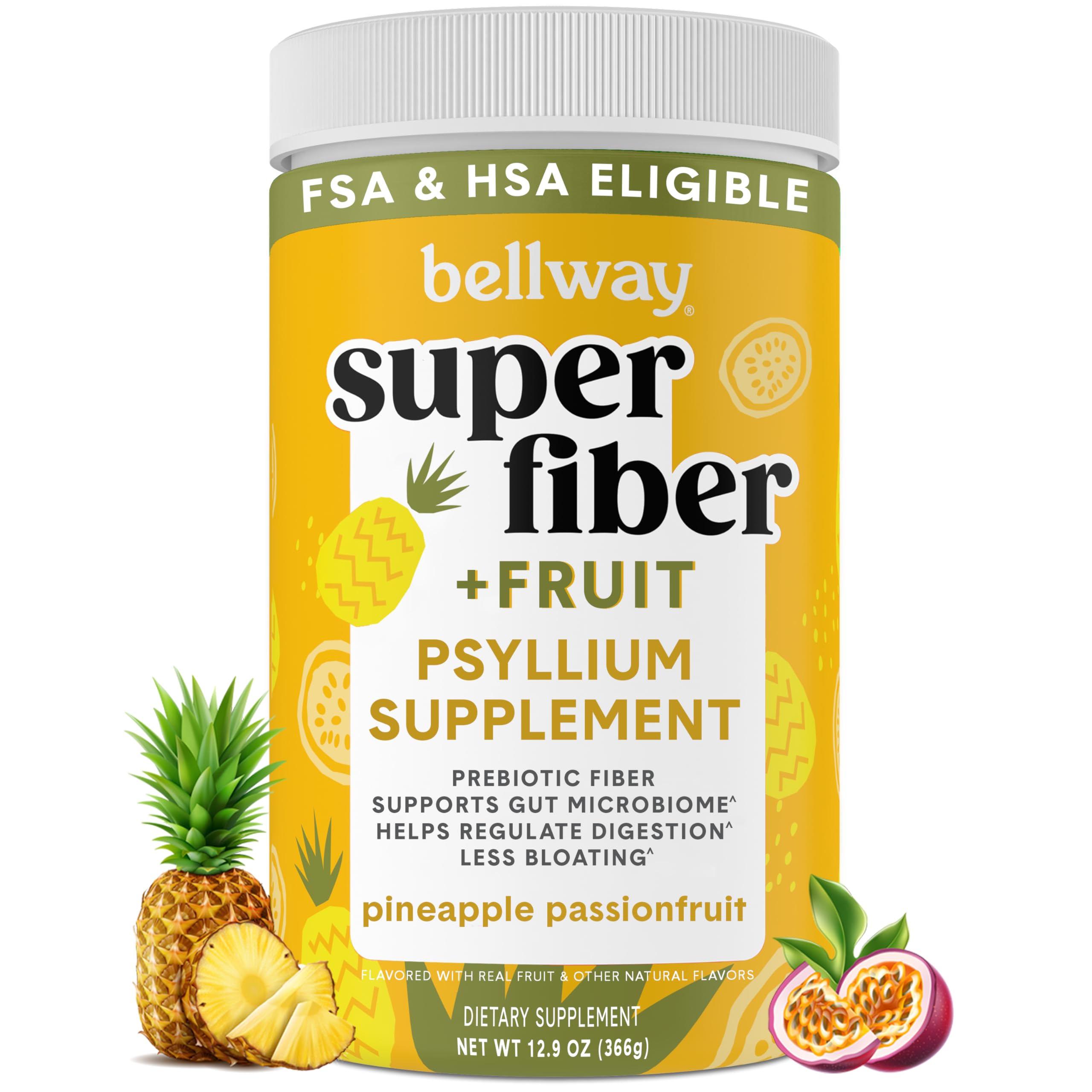 Super Fiber Powder + Fruit, Sugar Free Organic Psyllium Husk Powder Fiber Supplement for Regularity, Bloating Relief & Digestive Health, Plant-Based, Pineapple Passion Fruit (50 Servings)