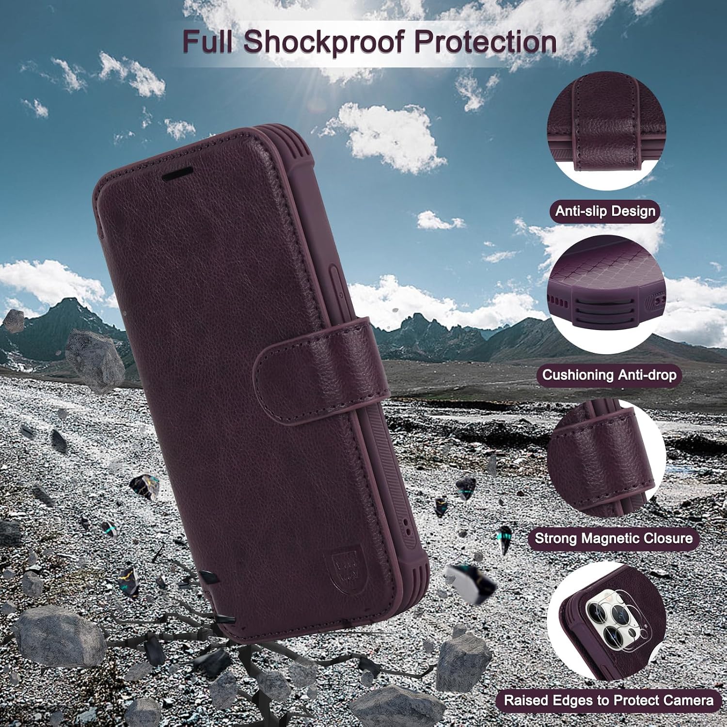 VANAVAGY Compatible for iPhone 13 Pro Max Wallet Case for Magsafe Wireless Charging, PU Leather Flip Folio Phone Case with Wrist Strap RFID Blocking Card Holder Screen Protector, Purple