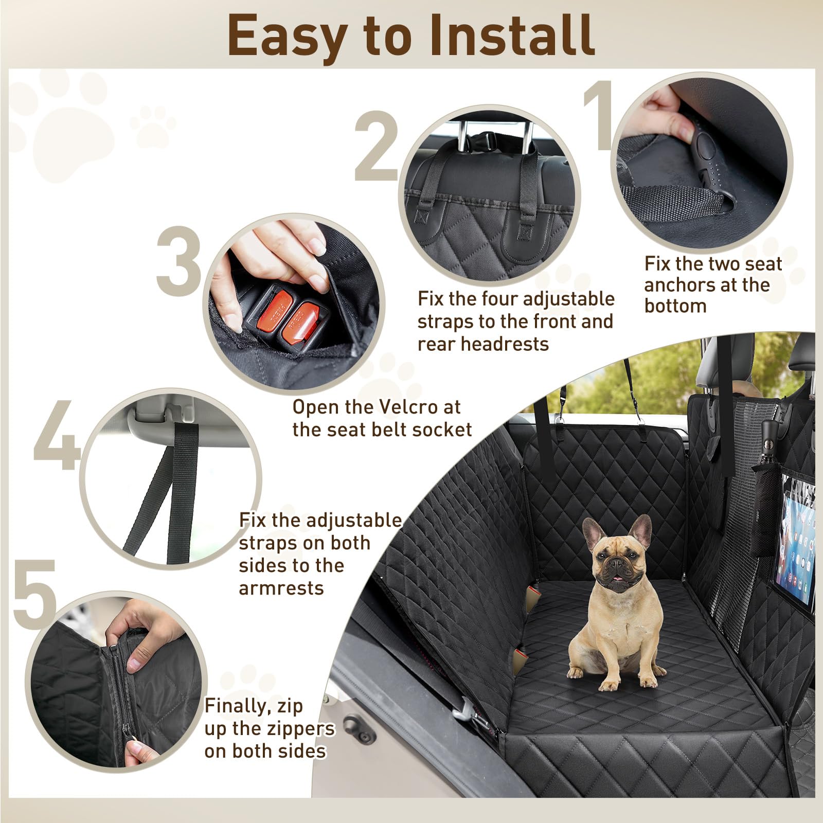 Gimars Telo Auto per Cani, 157 * 137cm Impermeabile e Antiscivolo Coprisedile Auto per Cani, 6 in 1 Universale Telo Cane Auto Sedili Posteriori con Finestra della Rete Visiva e Tasca Portaoggetti