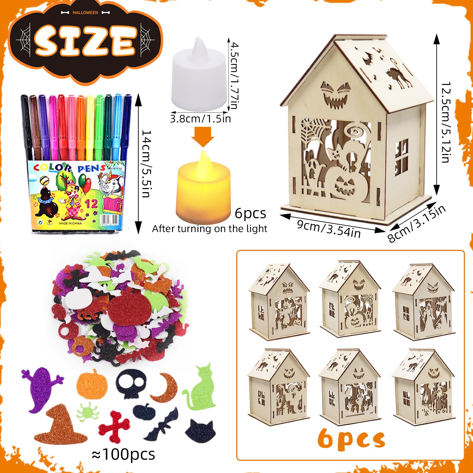 JOKILY Set di 24 Pezzi per Halloween Fai da Te per Bambini, in Legno
