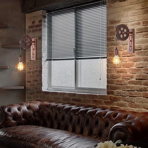 Miniatura 4 de Aplique de pared industrial de 1 luz, rústico, de mediados de siglo, con pantalla de jaula de hierro mate para iluminación interior, granero,