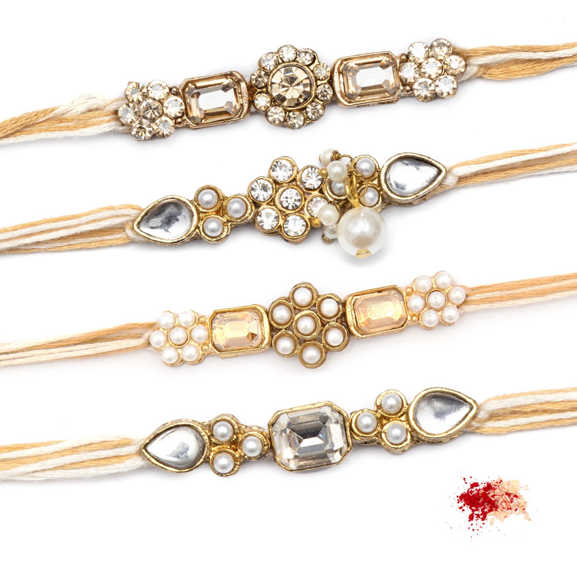 To The Nines Elegant Golden Rakhi/Band for Beloved Brother (Rakhi/Band Combo OF 4)