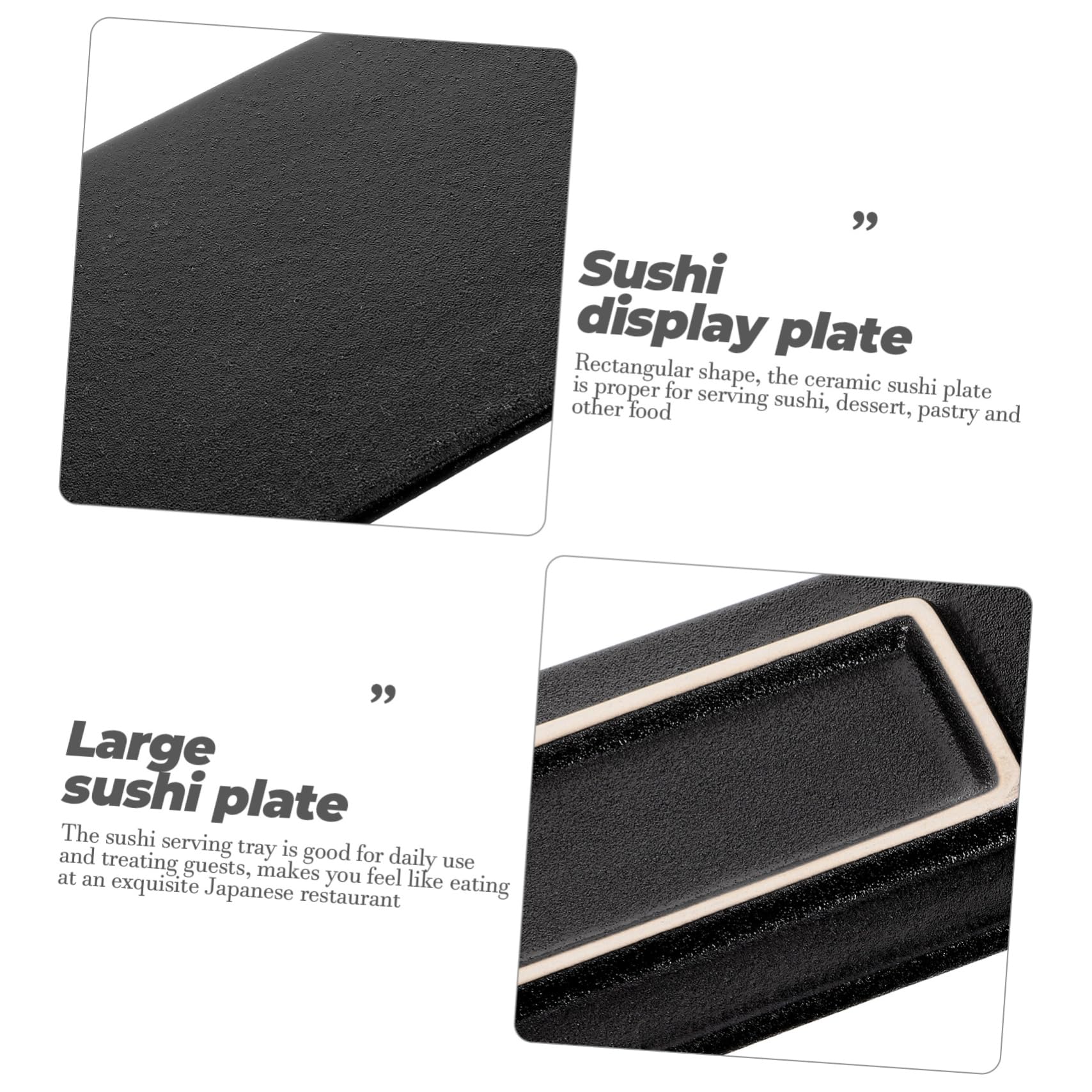Plat de Sashimi Japonerie Rectangulaire en Céramique Noir, 1 Pièce