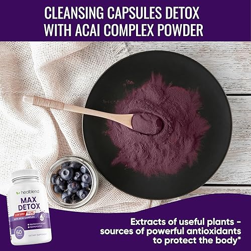 Vista 6 de Max Detox Supplement, Advanced Gut Cleanse Detox para mujeres y hombres con psyllium, chlorella, hierba hisopo y papaya, con complejo Acai
