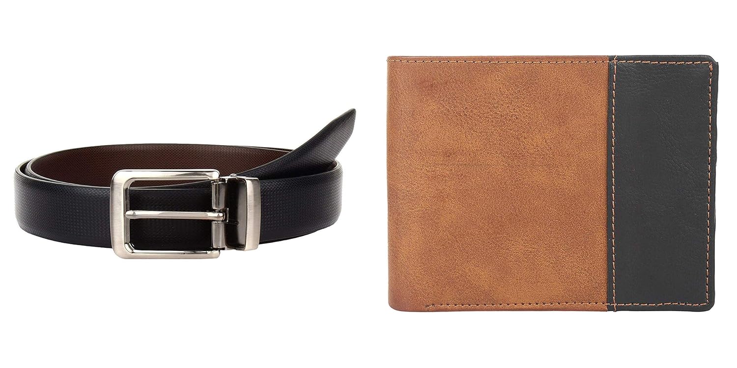 Buy KEZRO Men’s Formal and Casual PU Leather Belt and Wallet Combo with