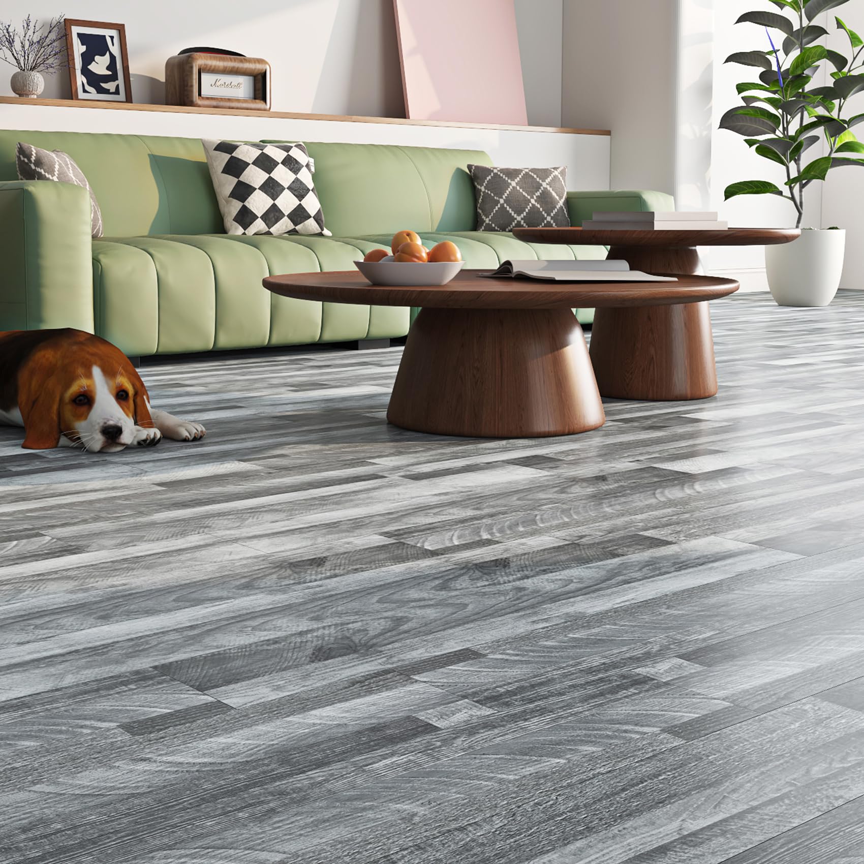 Livelynine Pavimento PVC Adesivo Effetto Legno - Listoni Finto Parquet 90x15CM Impermeabile Piastrelle Adesive Pavimento Bagno Cucina Pavimenti Adesivo per Interni Linoleum Pavimenti Salotto, 18 Pezzi