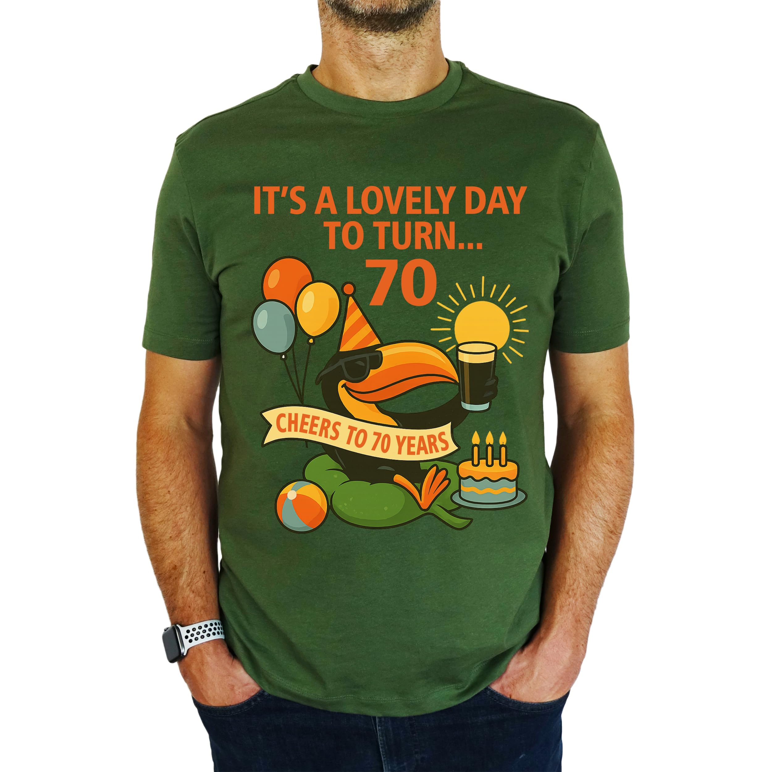 It's A Lovely Day to Turn 70 Toucan - 70th Birthday Gift | Present Mens T-Shirt Earthy Green XL